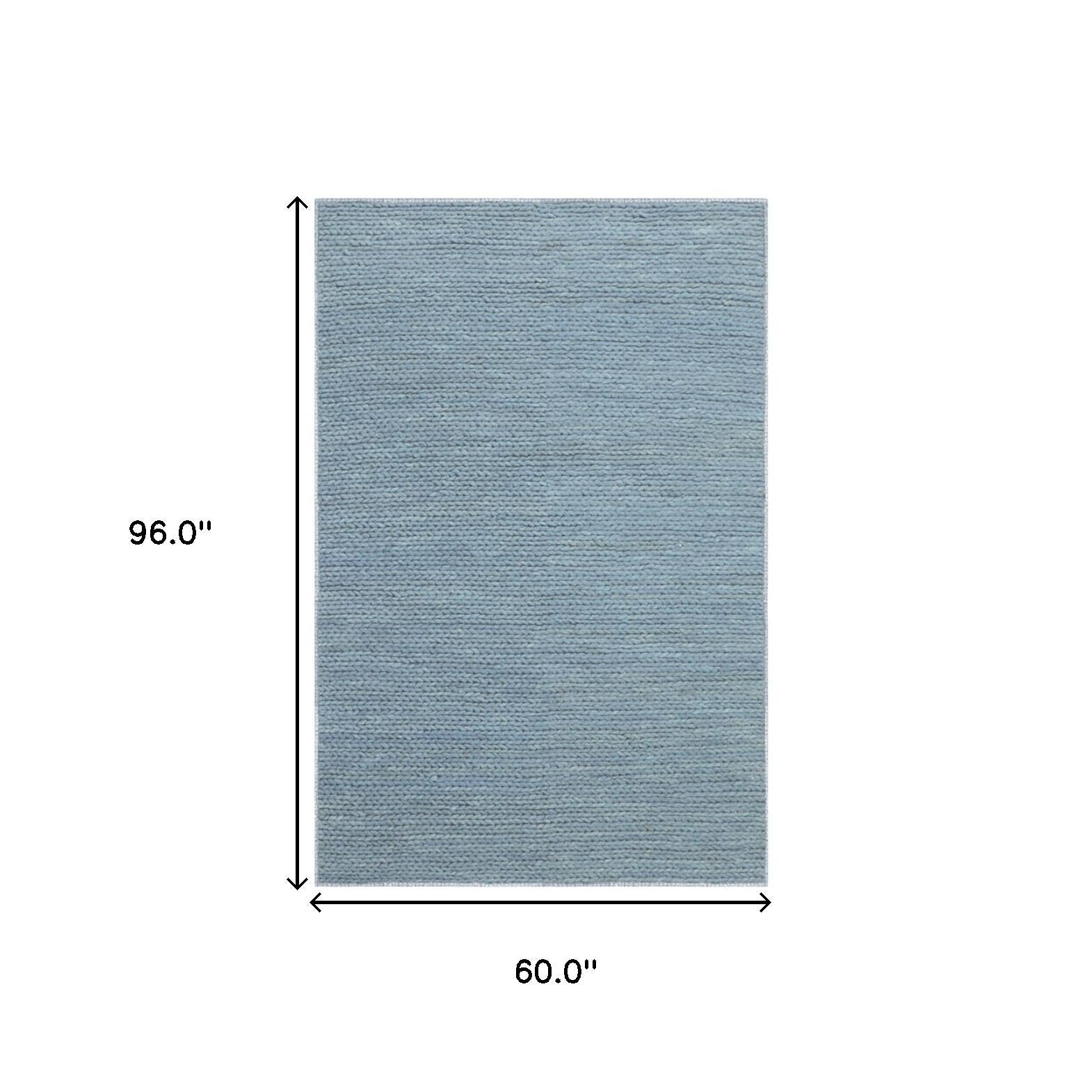 5' X 8' Light Blue Wool Handmade Stain Resistant Area Rug Default Title