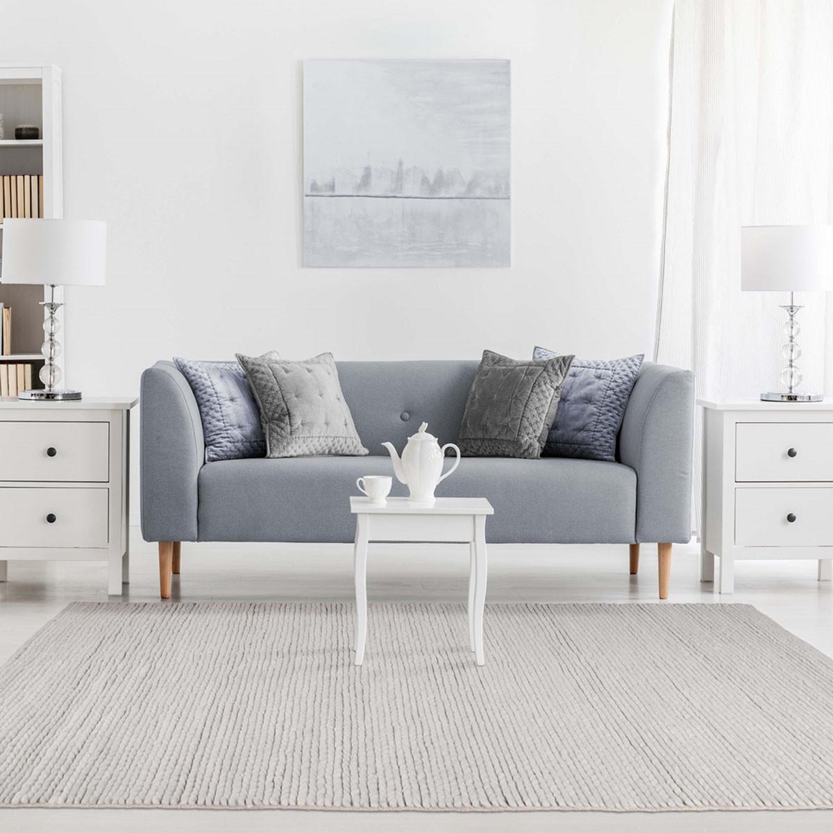 5' X 8' Light Grey Wool Handmade Stain Resistant Area Rug