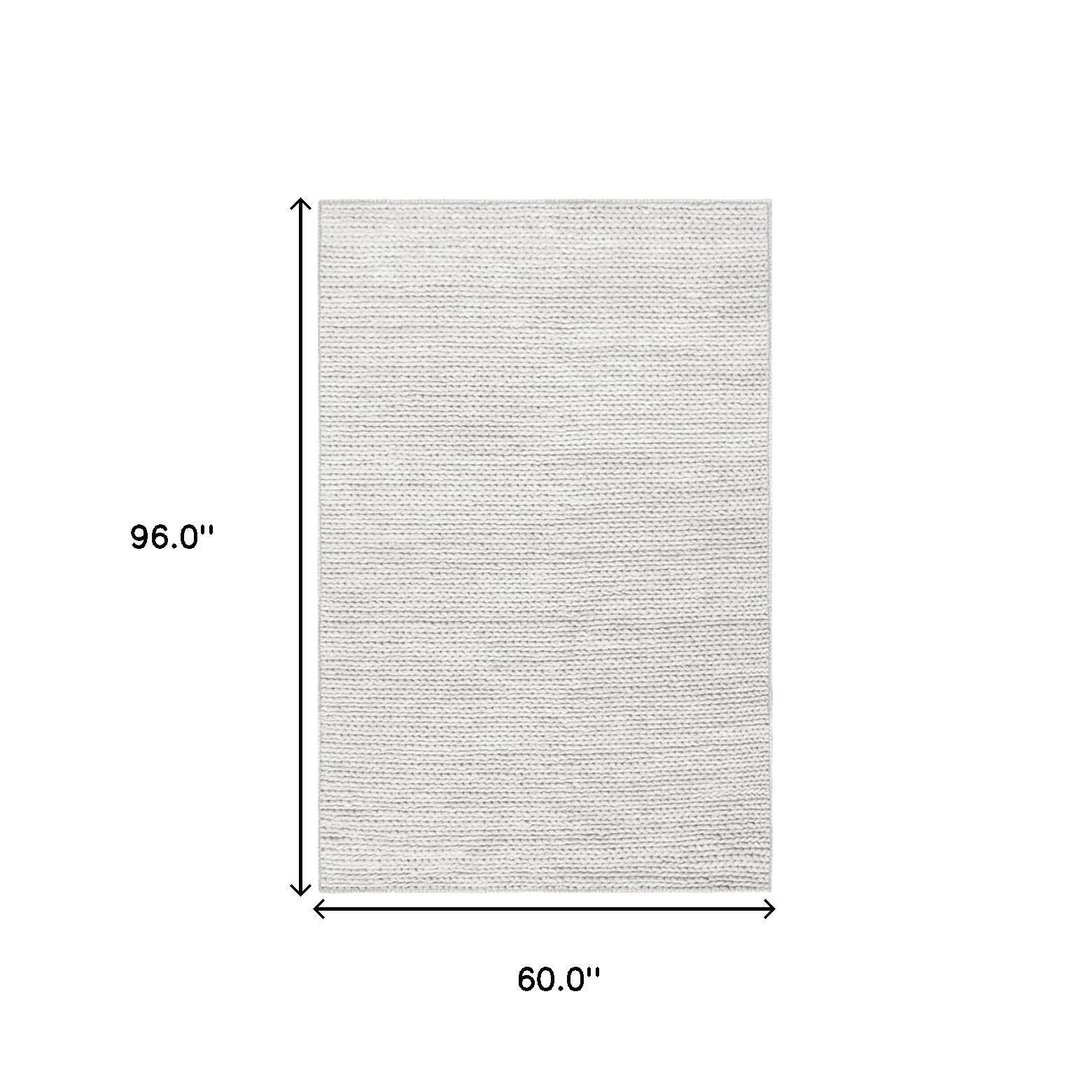 5' X 8' Light Grey Wool Handmade Stain Resistant Area Rug