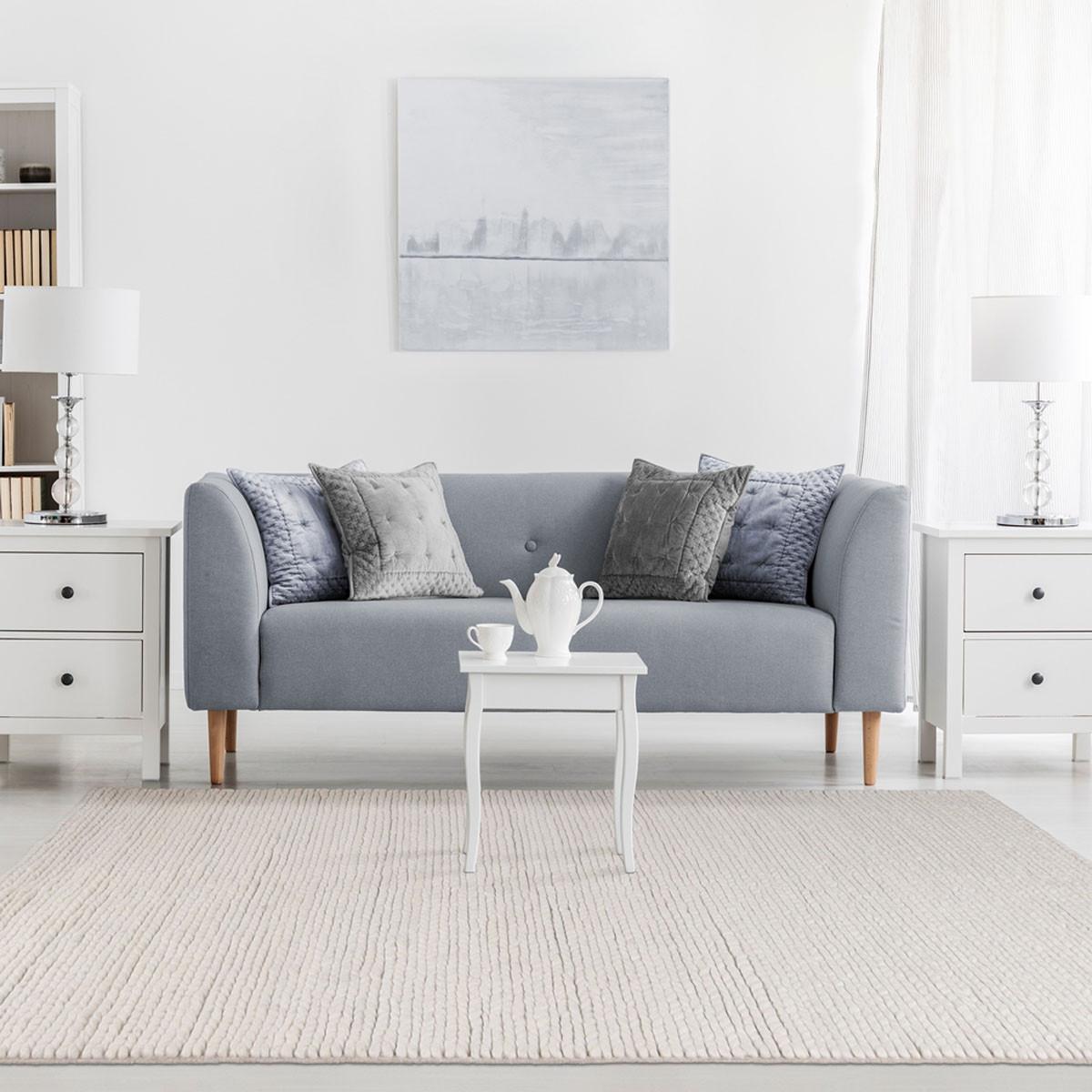 5' X 8' Off White Wool Handmade Stain Resistant Area Rug