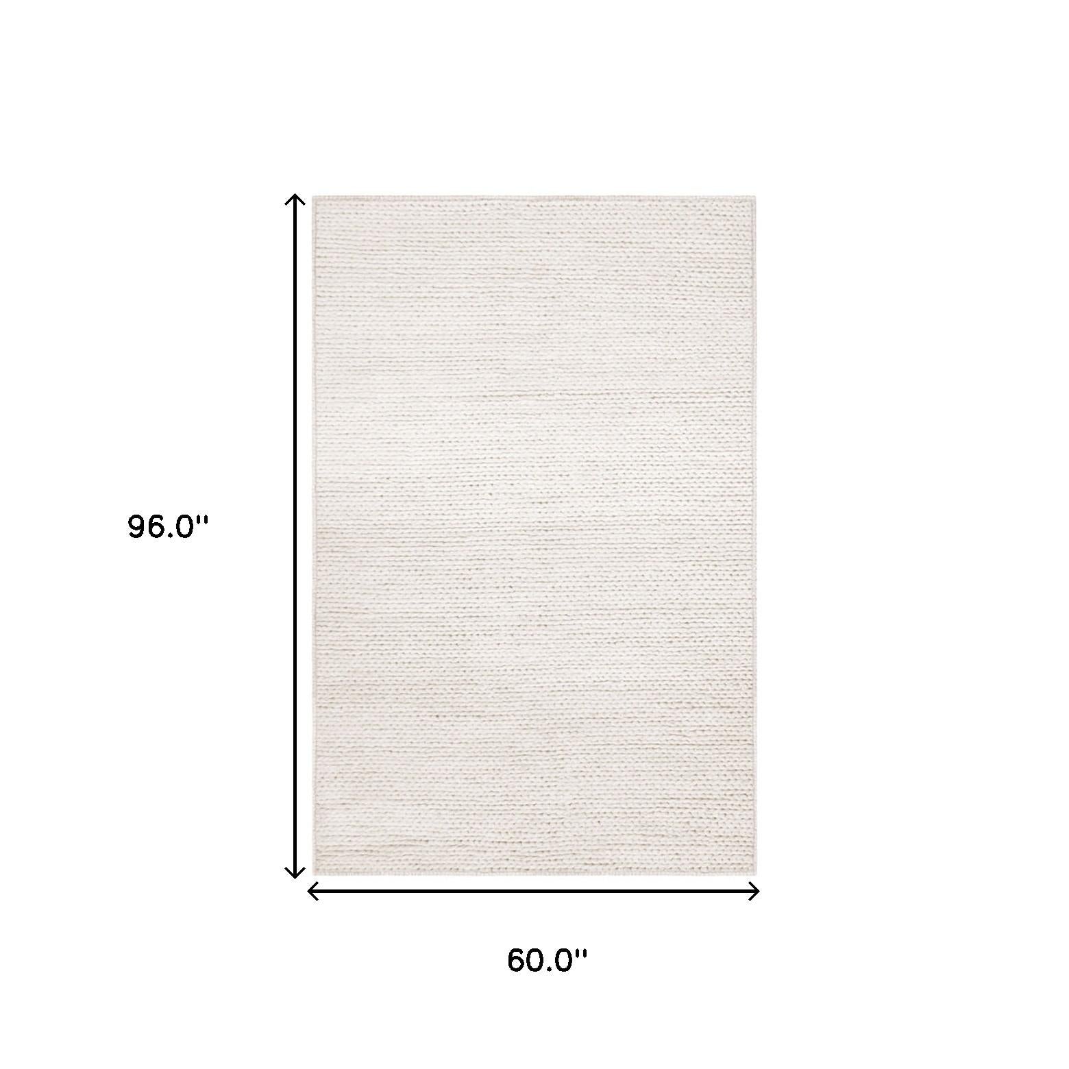 5' X 8' Off White Wool Handmade Stain Resistant Area Rug