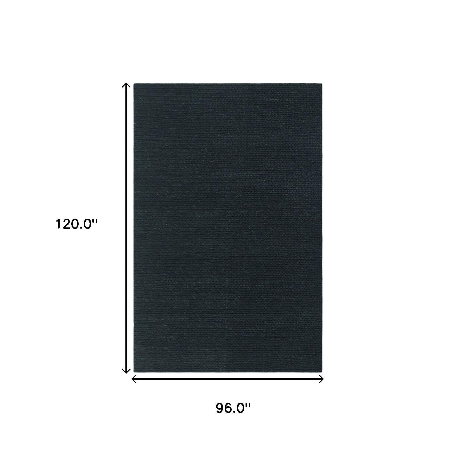 8' X 10' Black Wool Handmade Stain Resistant Area Rug