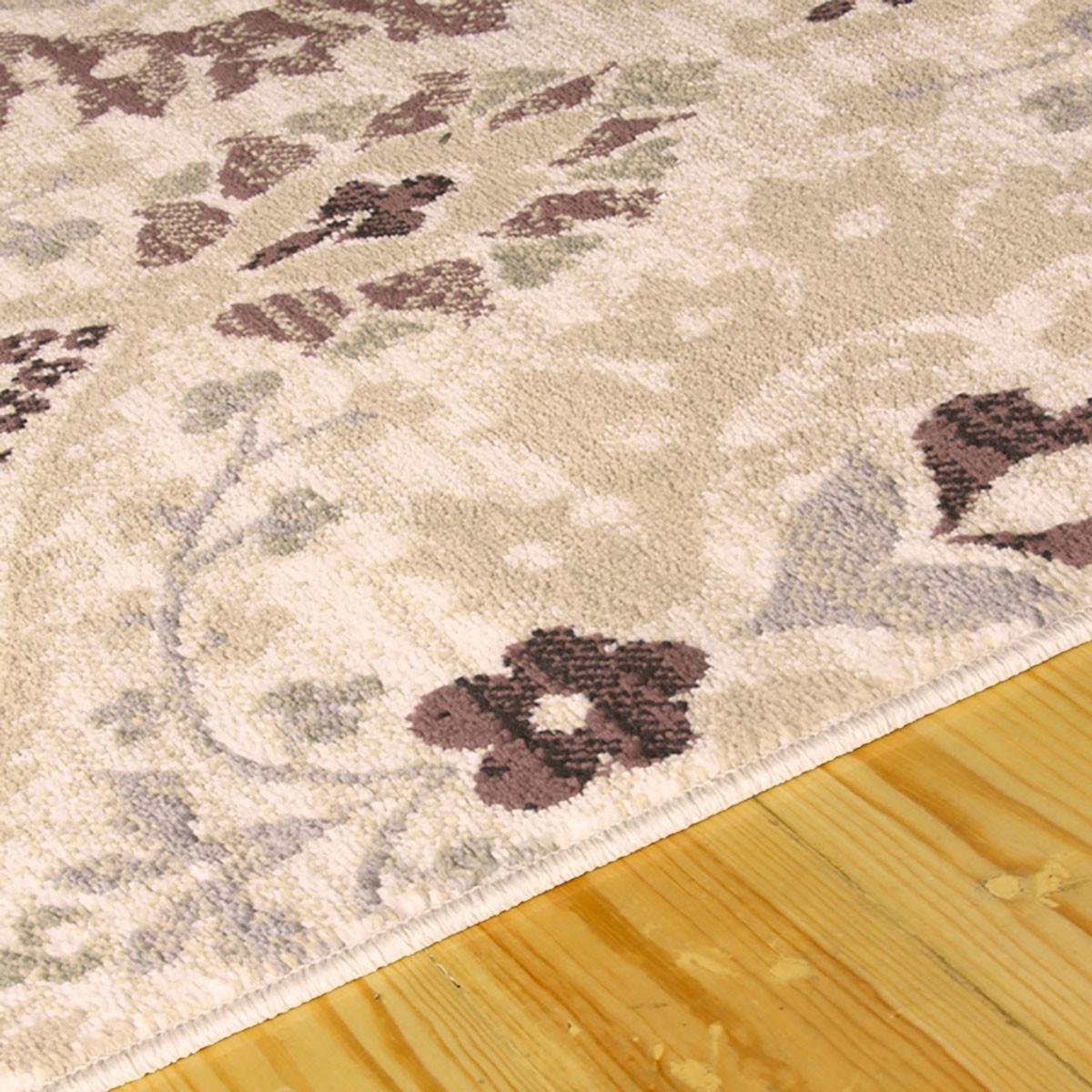 12' Ivory Gray And Olive Floral Stain Resistant Runner Rug