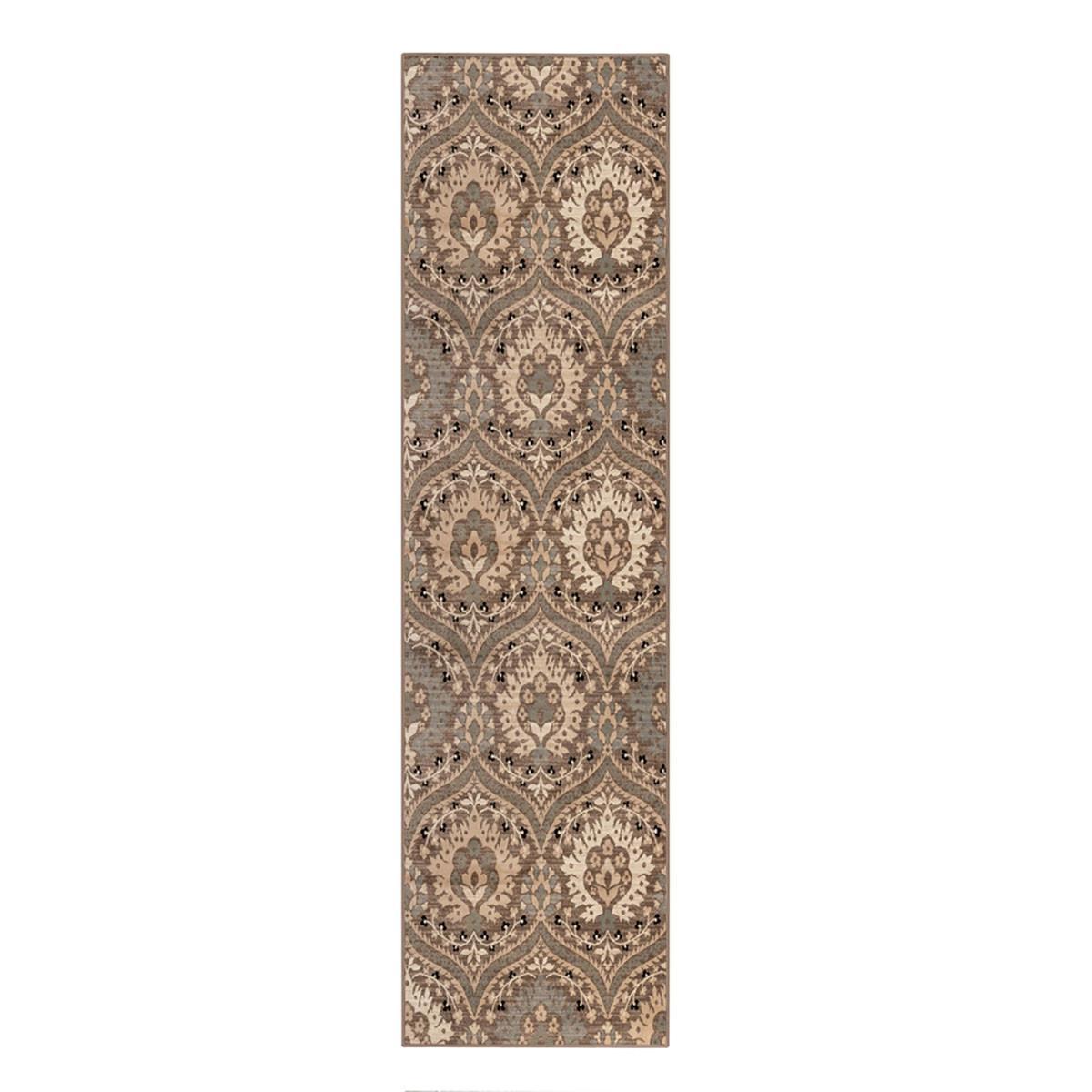 12' Runner Ivory Beige And Light Blue Floral Stain Resistant Runner Rug