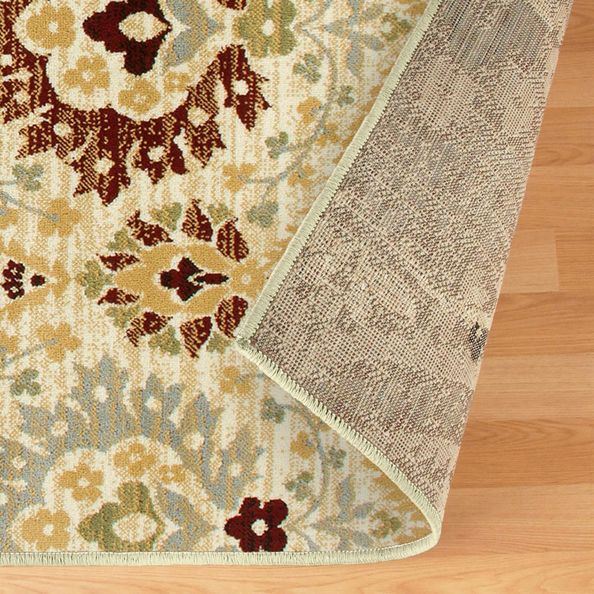 8' Camel Gray And Rust Floral Stain Resistant Runner Rug