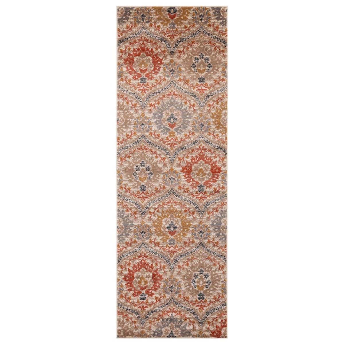 8' Ivory Orange And Gray Floral Stain Resistant Runner Rug Default Title