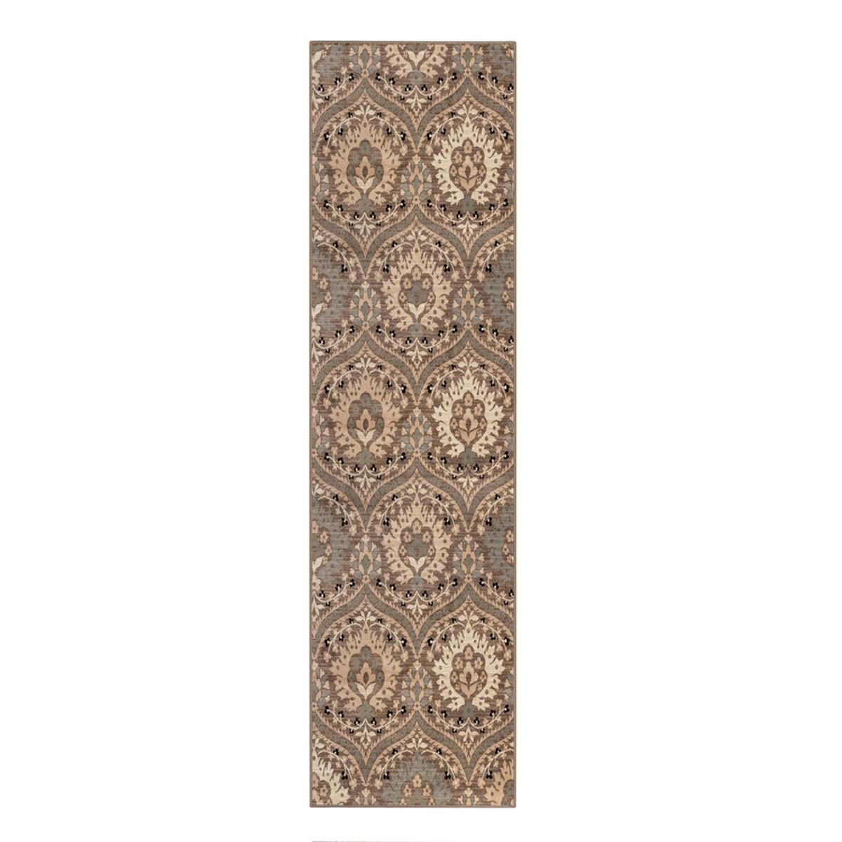 8' Ivory Beige And Light Blue Floral Stain Resistant Runner Rug Default Title
