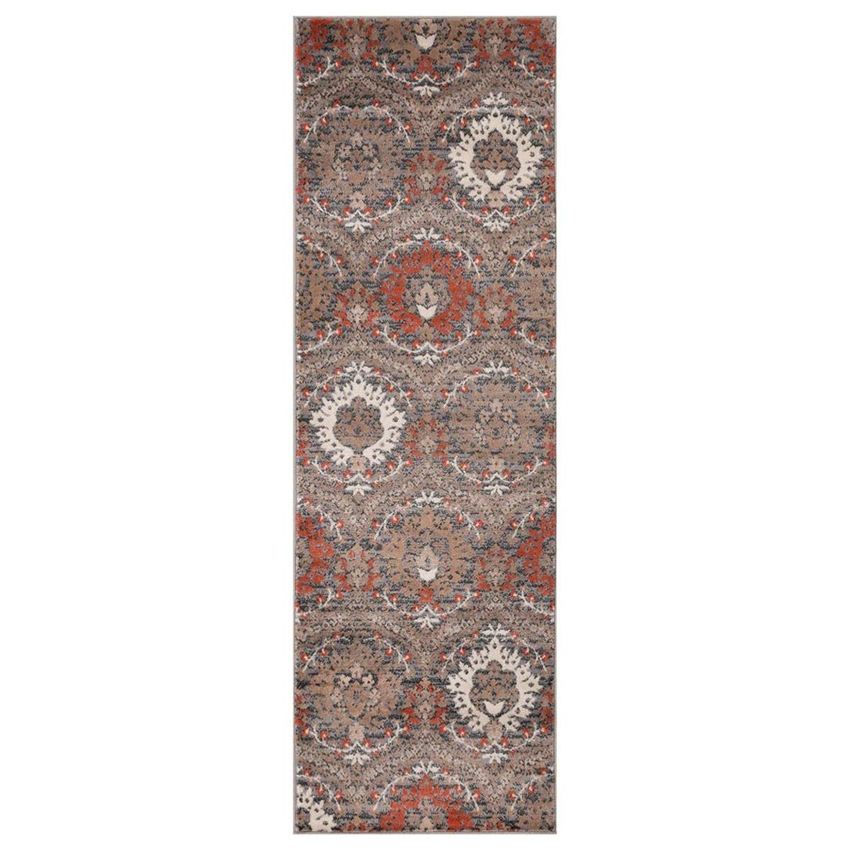 8' Runner Rust Floral Stain Resistant Runner Rug Default Title