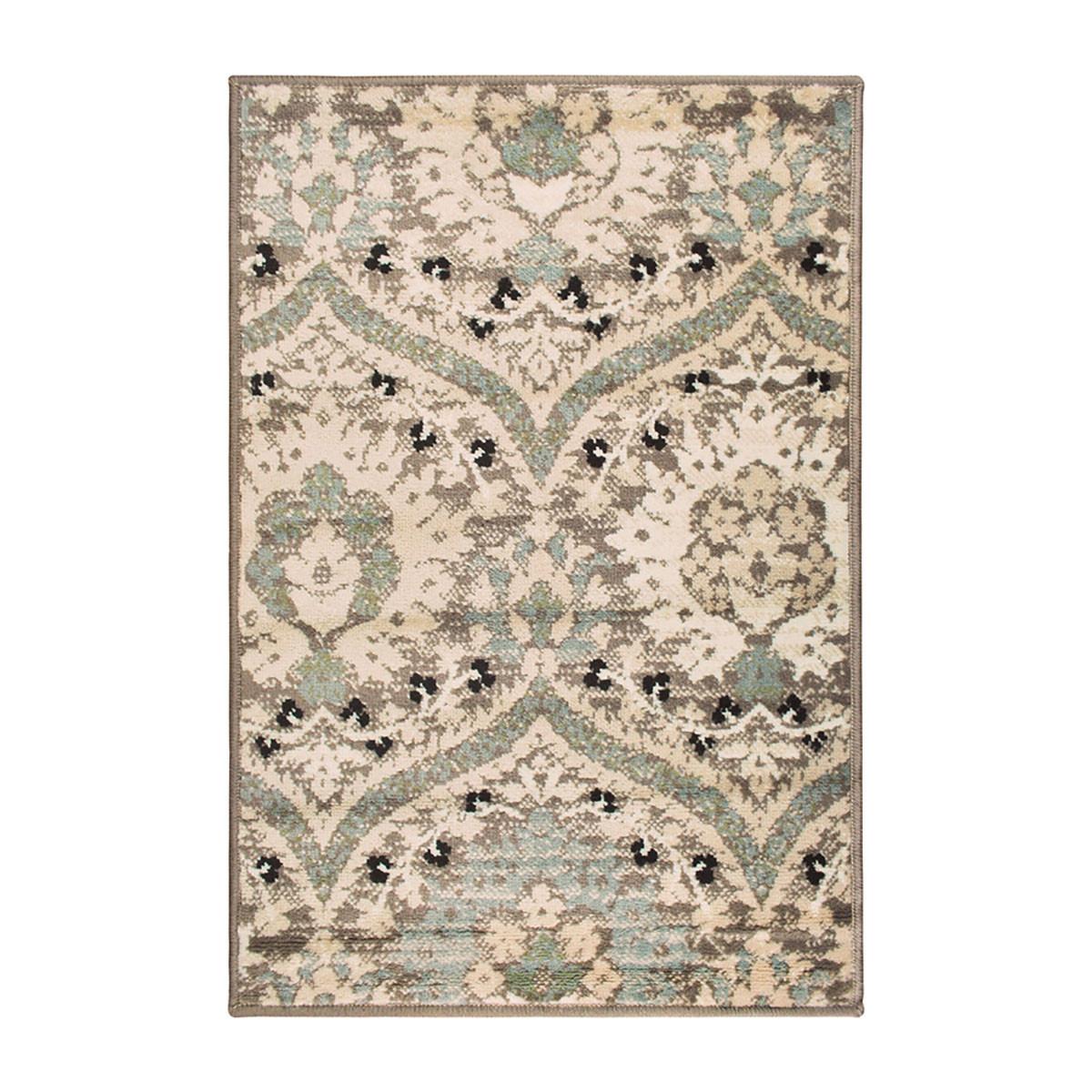 2' X 3' Ivory Beige And Light Blue Floral Stain Resistant Area Rug