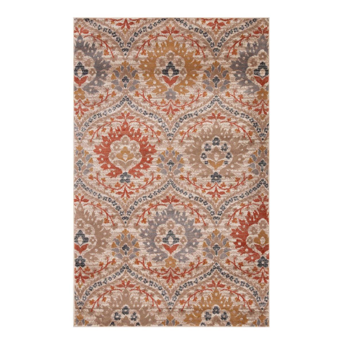 4' X 6' Ivory Orange And Gray Floral Stain Resistant Area Rug Default Title