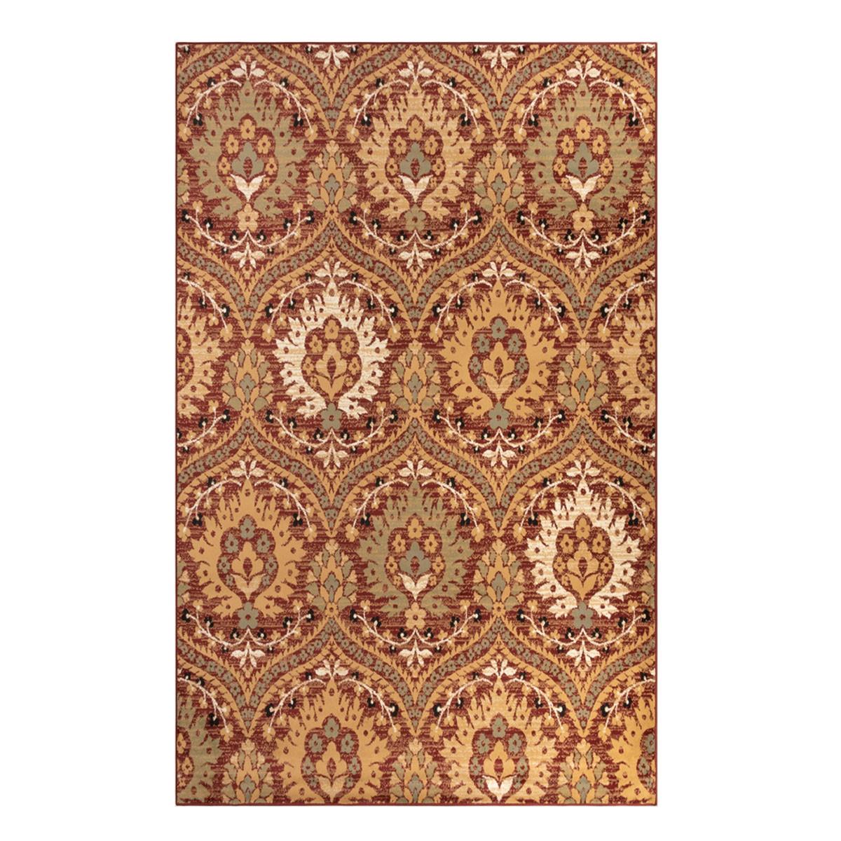 4' X 6' Red Gold And Olive Floral Stain Resistant Area Rug Default Title