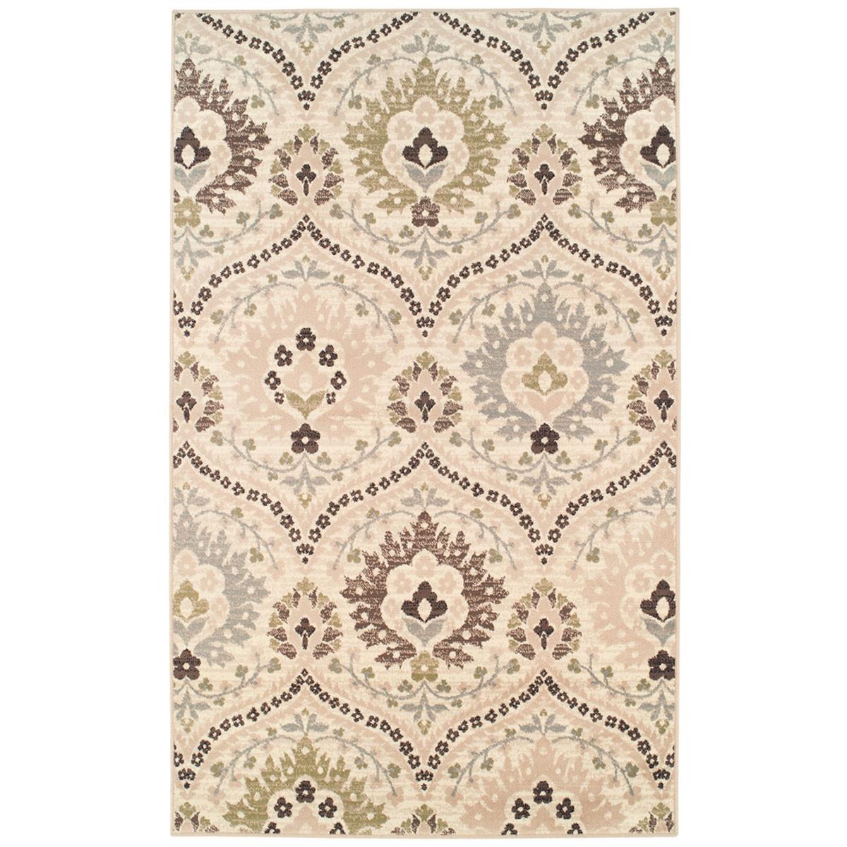 5' X 8' Ivory Gray And Olive Floral Stain Resistant Area Rug Default Title