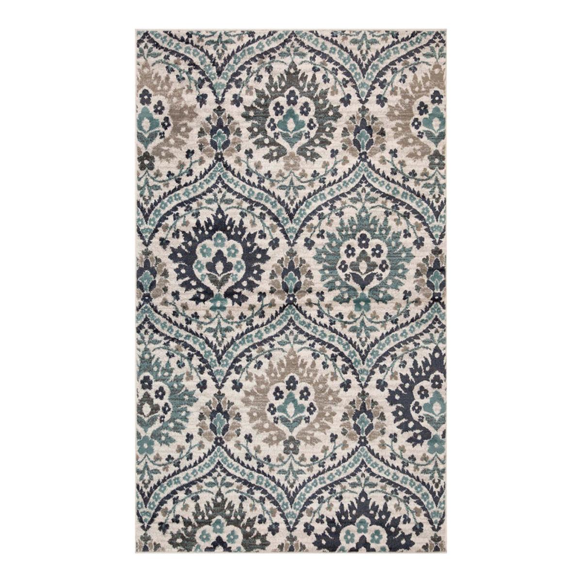 5' X 8' Ivory Blue And Gray Floral Stain Resistant Area Rug Default Title