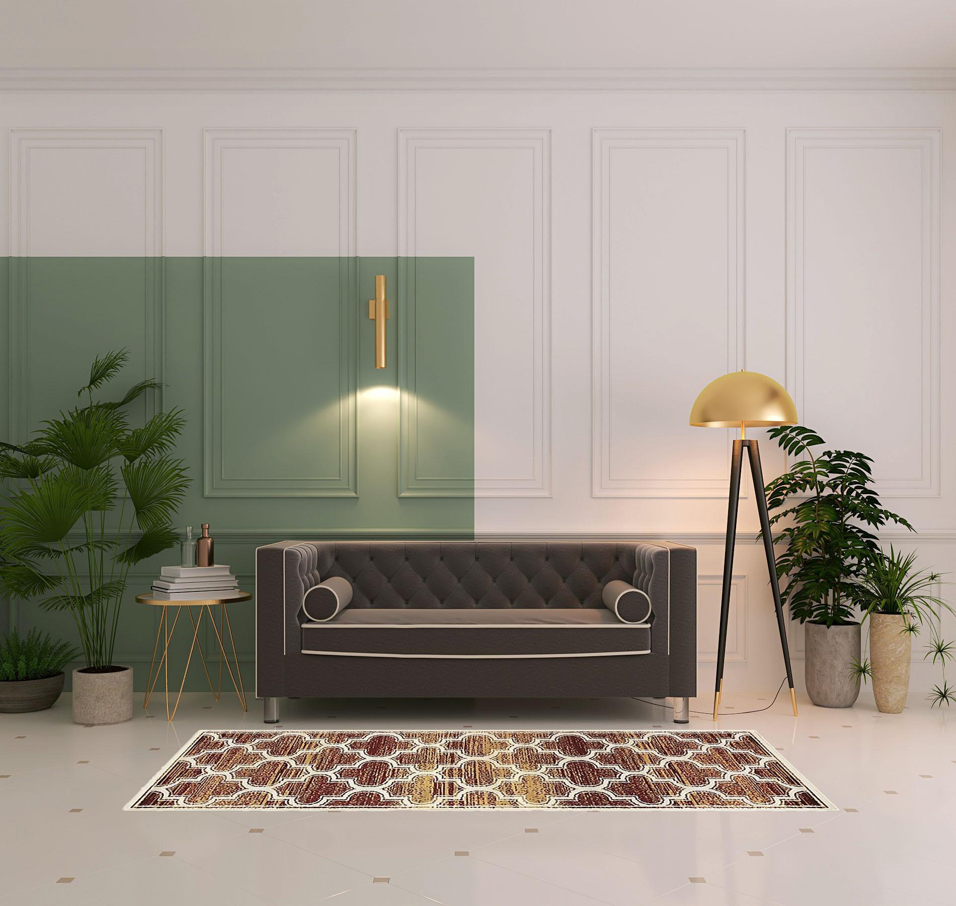 8' Brick And Gold Geometric Stain Resistant Runner Rug Default Title