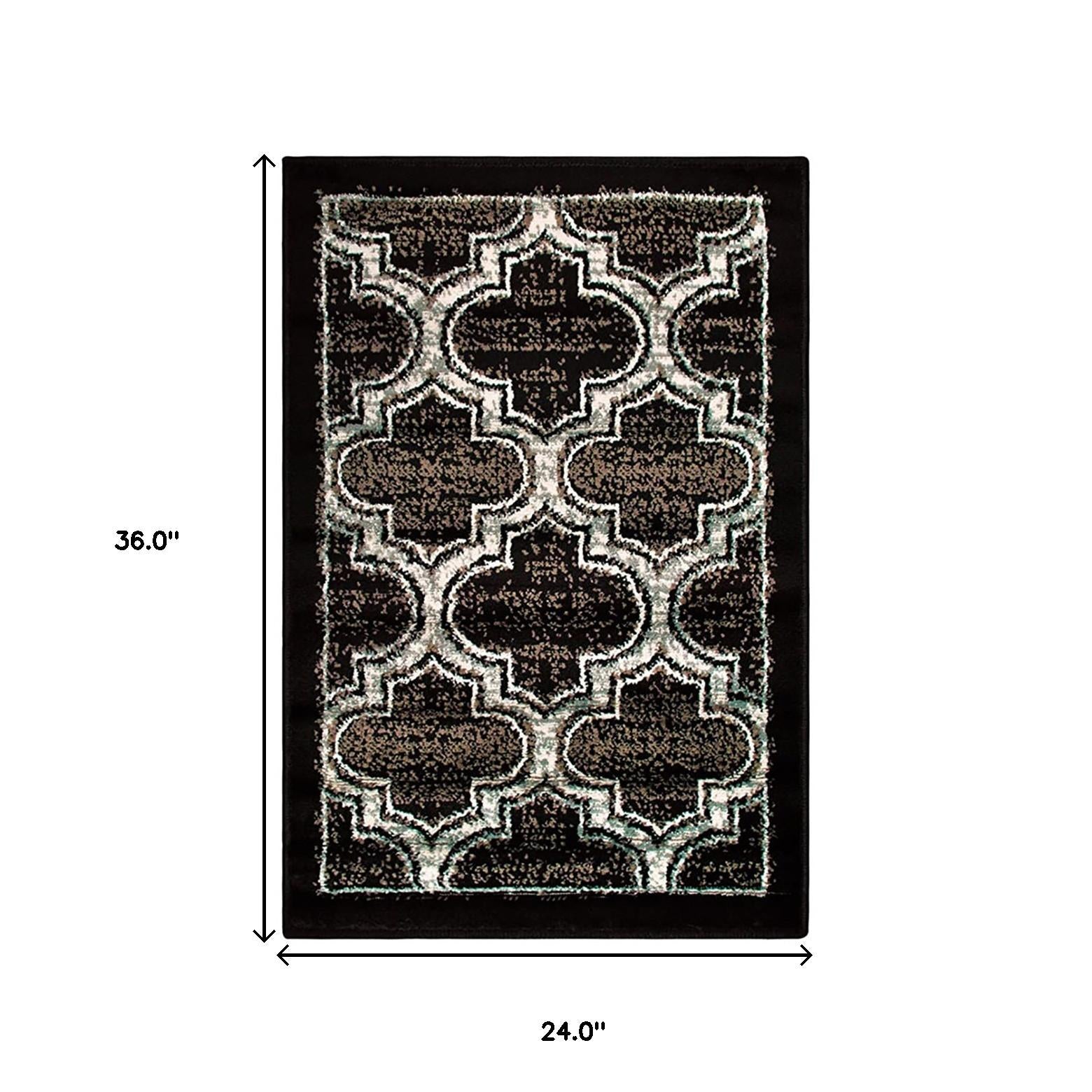 2' X 3' Black Geometric Stain Resistant Area Rug