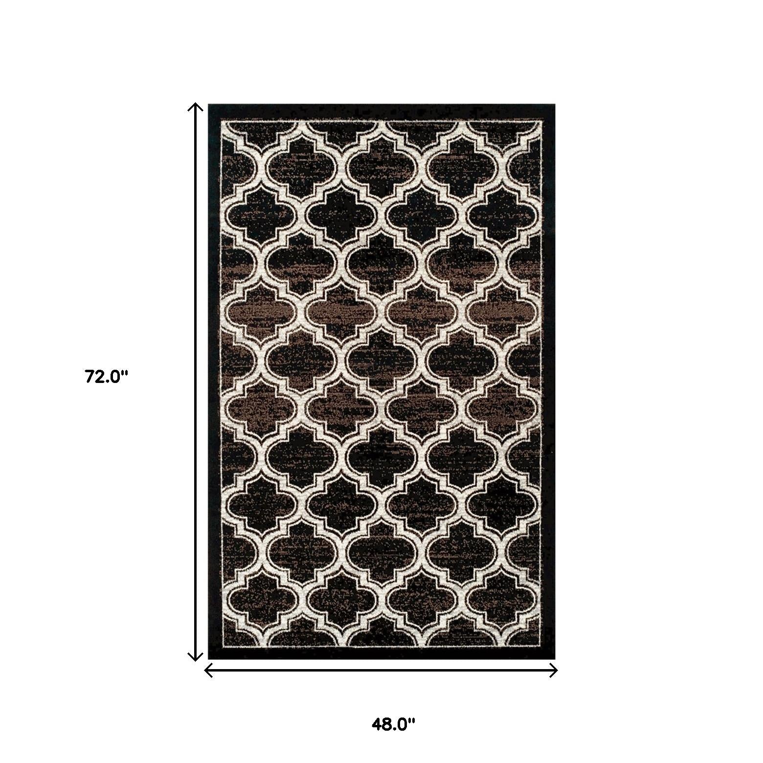 4' X 6' Black Geometric Stain Resistant Area Rug