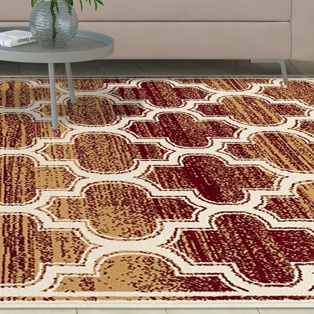 5' X 8' Brick And Gold Geometric Stain Resistant Area Rug
