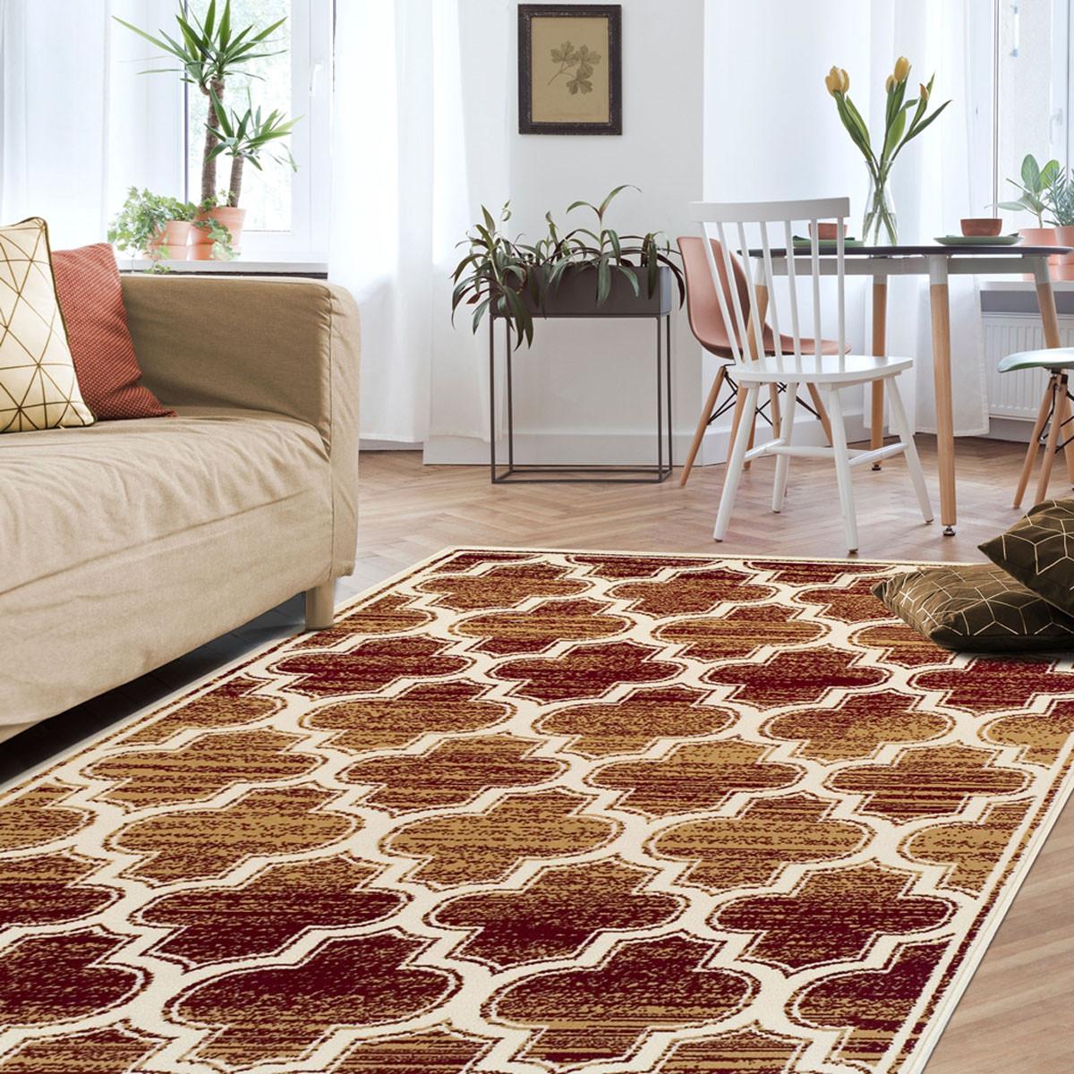 5' X 8' Brick And Gold Geometric Stain Resistant Area Rug