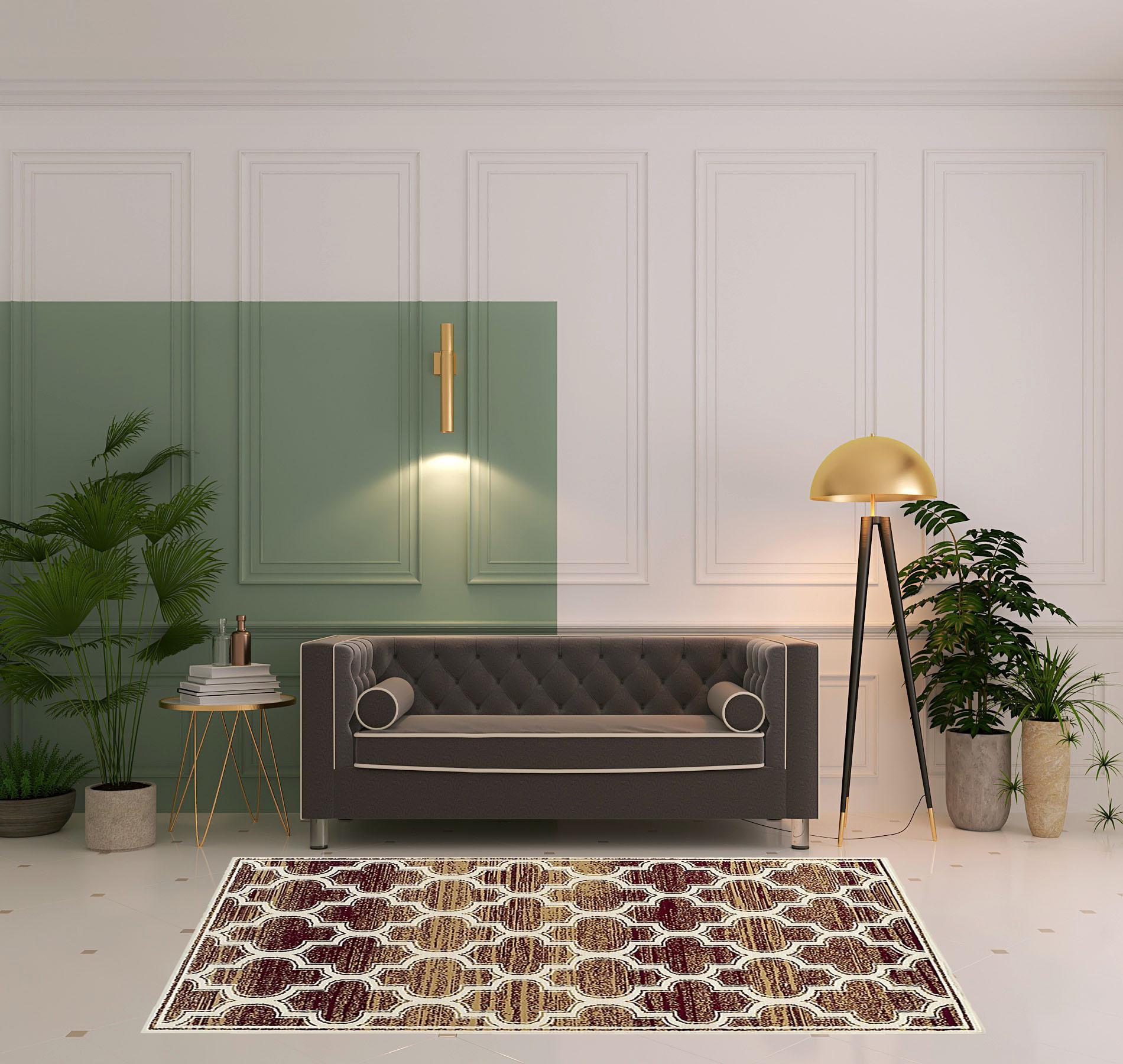 5' X 8' Brick And Gold Geometric Stain Resistant Area Rug