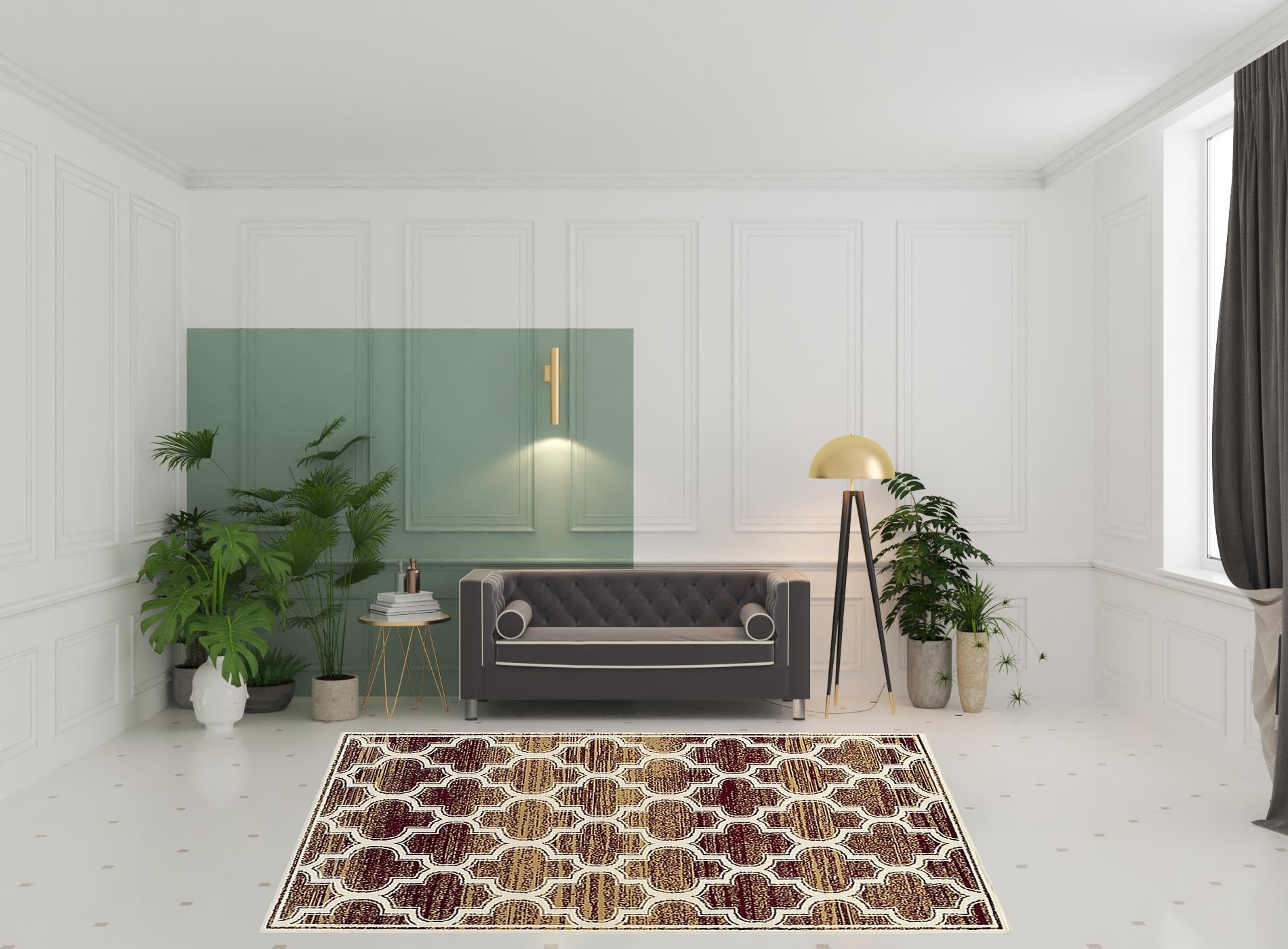8' X 10' Brick And Gold Geometric Stain Resistant Area Rug