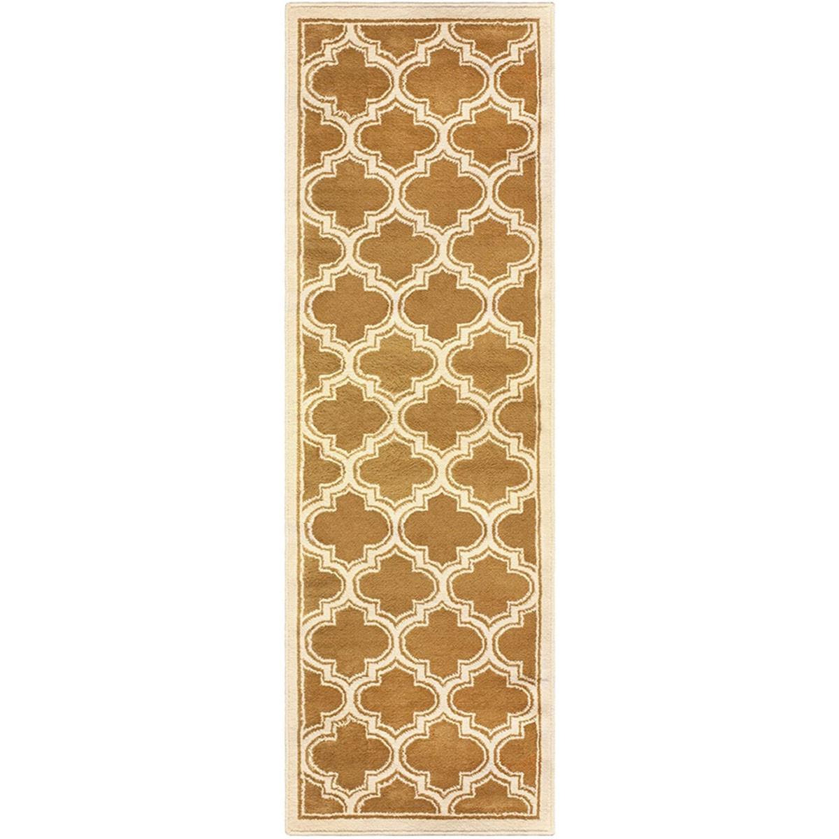 8' Apricot Brown Geometric Stain Resistant Runner Rug Default Title
