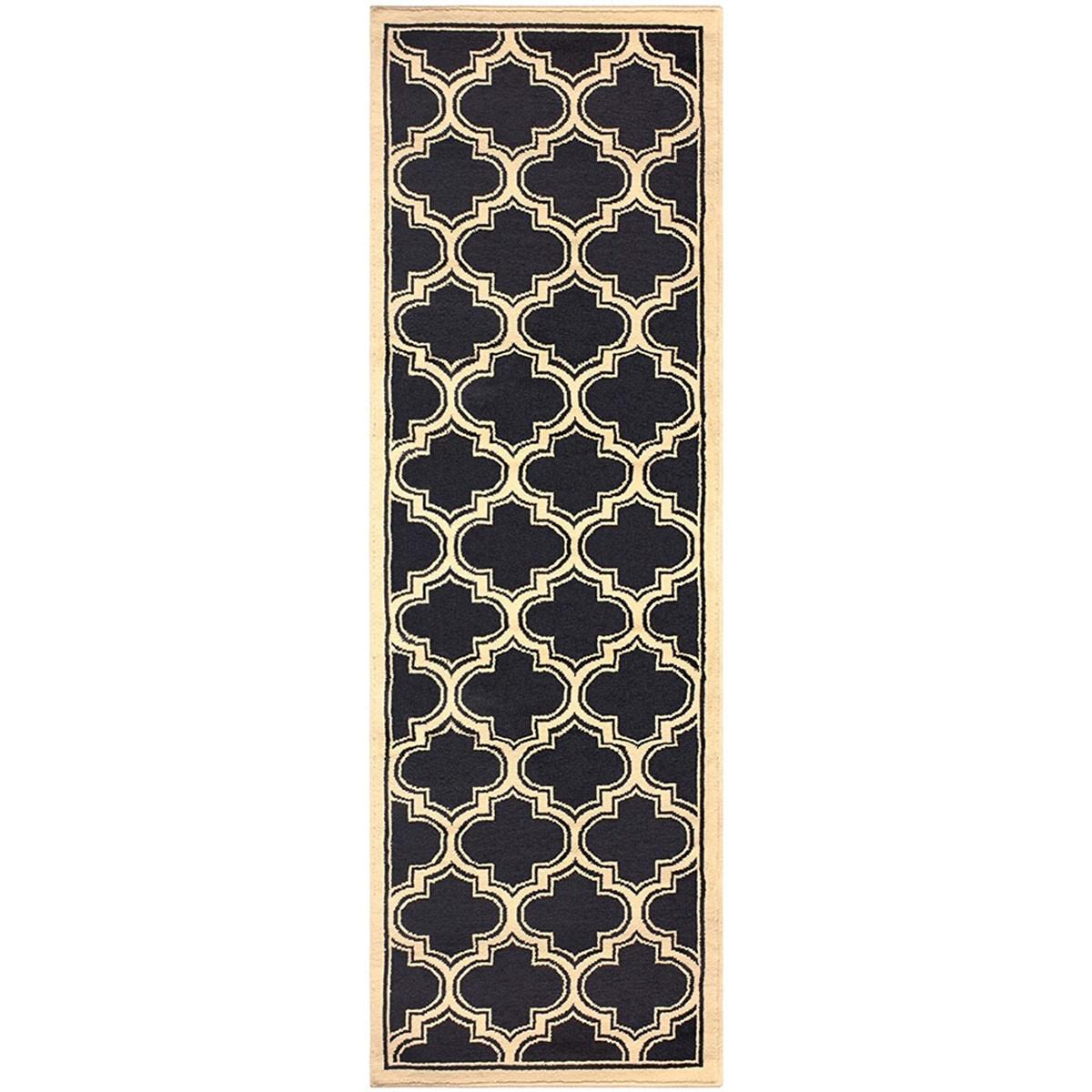 8' Dark Blue And Cream Geometric Stain Resistant Runner Rug Default Title