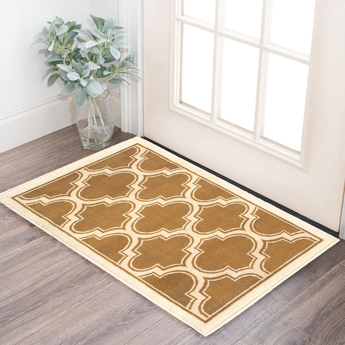 2' X 3' Apricot And Cream Geometric Stain Resistant Area Rug