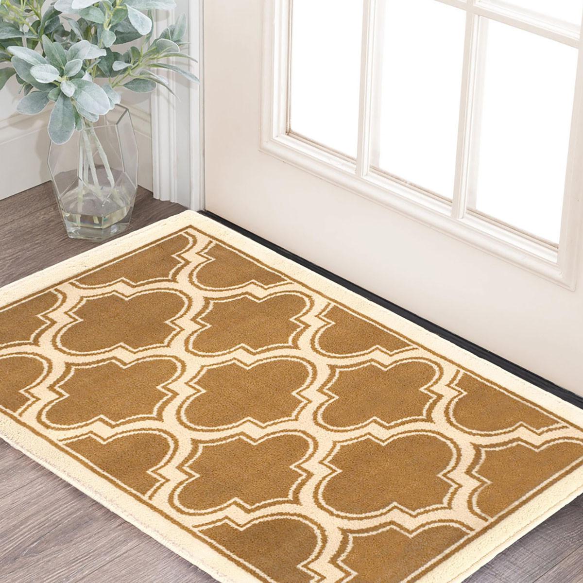 2' X 3' Apricot And Cream Geometric Stain Resistant Area Rug