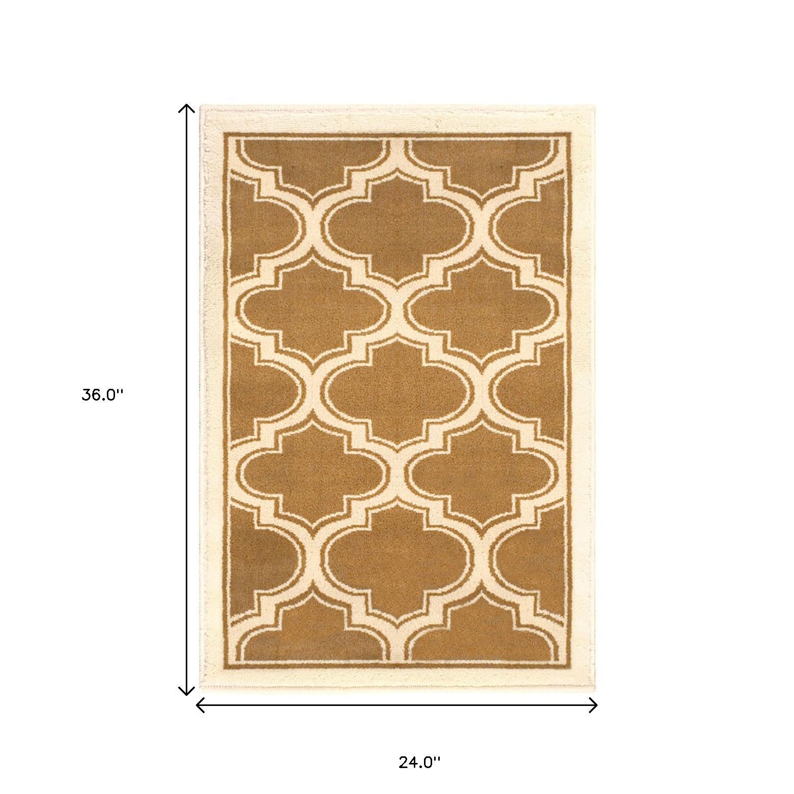 2' X 3' Apricot And Cream Geometric Stain Resistant Area Rug