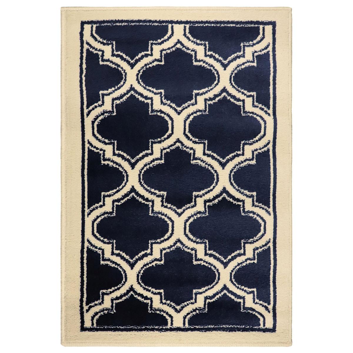 2' X 3' Dark Blue And Cream Geometric Stain Resistant Area Rug