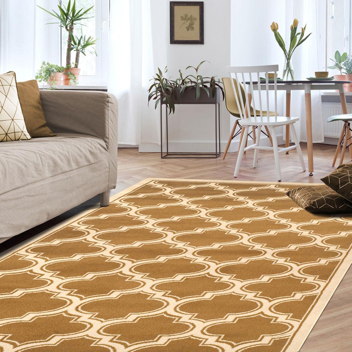 4' X 6' Apricot And Cream Geometric Stain Resistant Area Rug