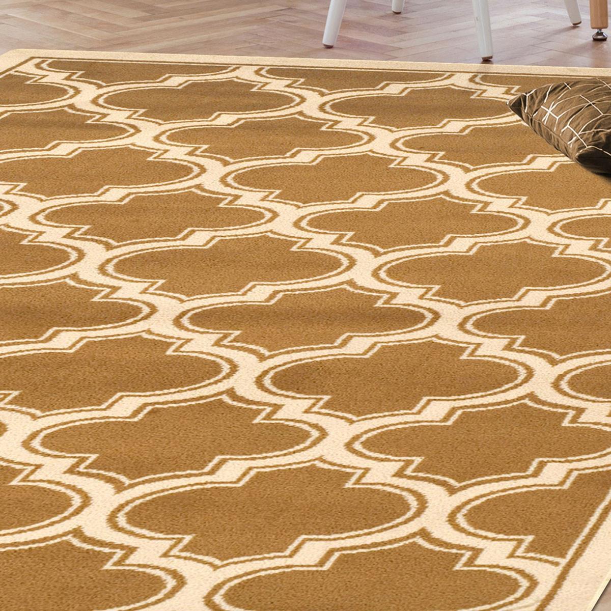 4' X 6' Apricot And Cream Geometric Stain Resistant Area Rug