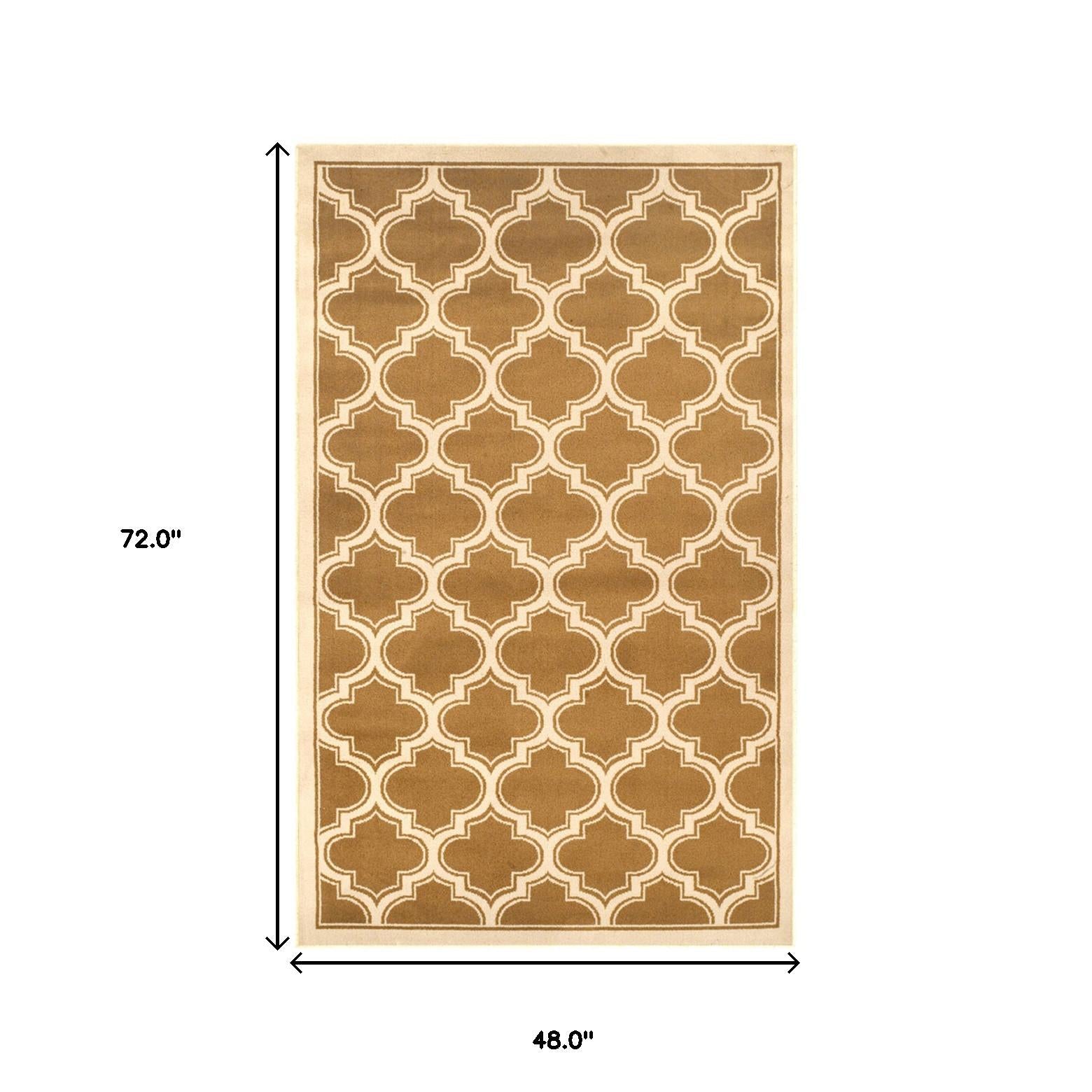 4' X 6' Apricot And Cream Geometric Stain Resistant Area Rug
