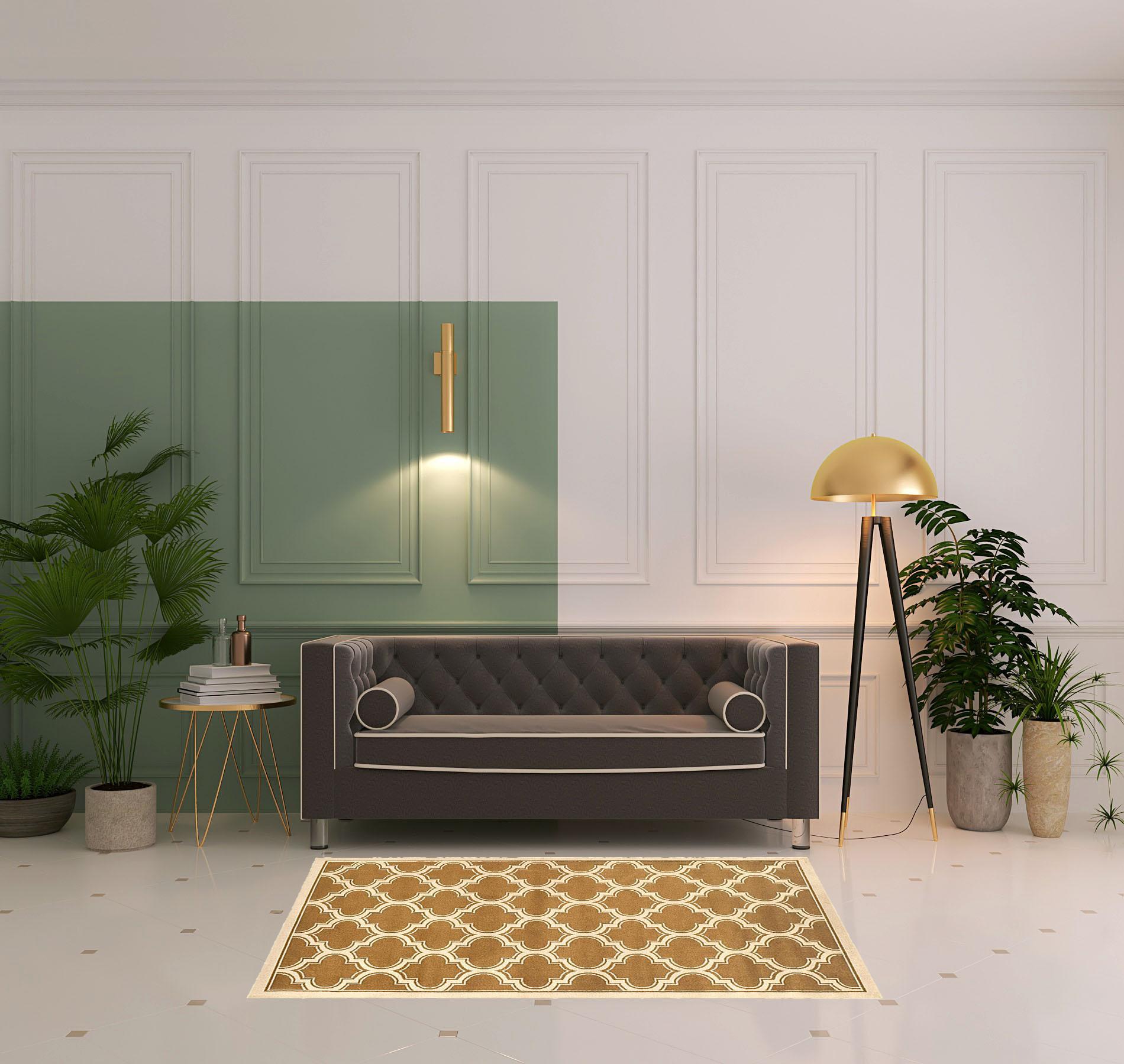 4' X 6' Apricot And Cream Geometric Stain Resistant Area Rug