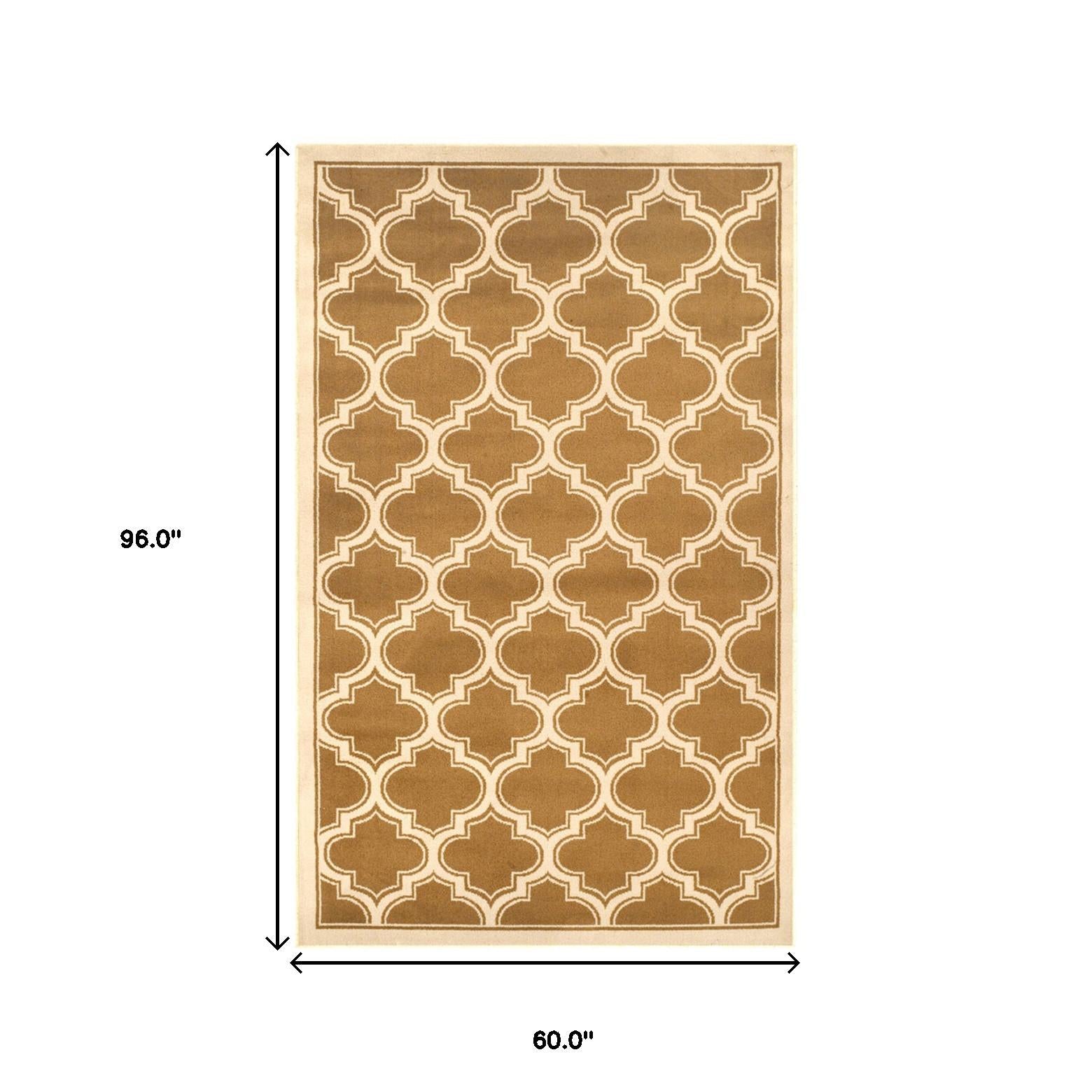 5' X 8' Apricot And Cream Geometric Stain Resistant Area Rug