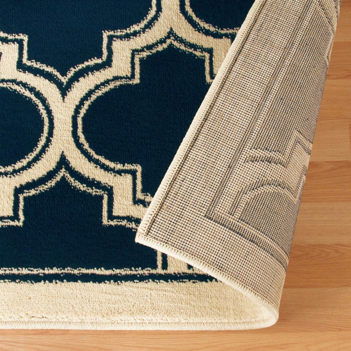 5' X 8' Dark Blue And Cream Geometric Stain Resistant Area Rug