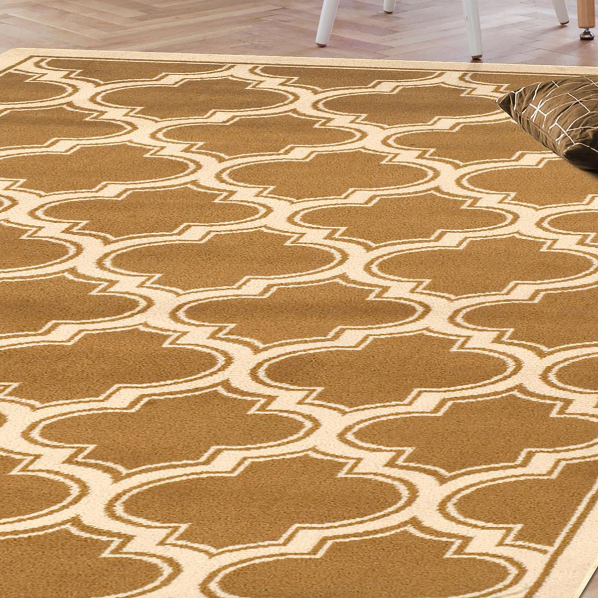 8' X 10' Apricot And Cream Geometric Stain Resistant Area Rug