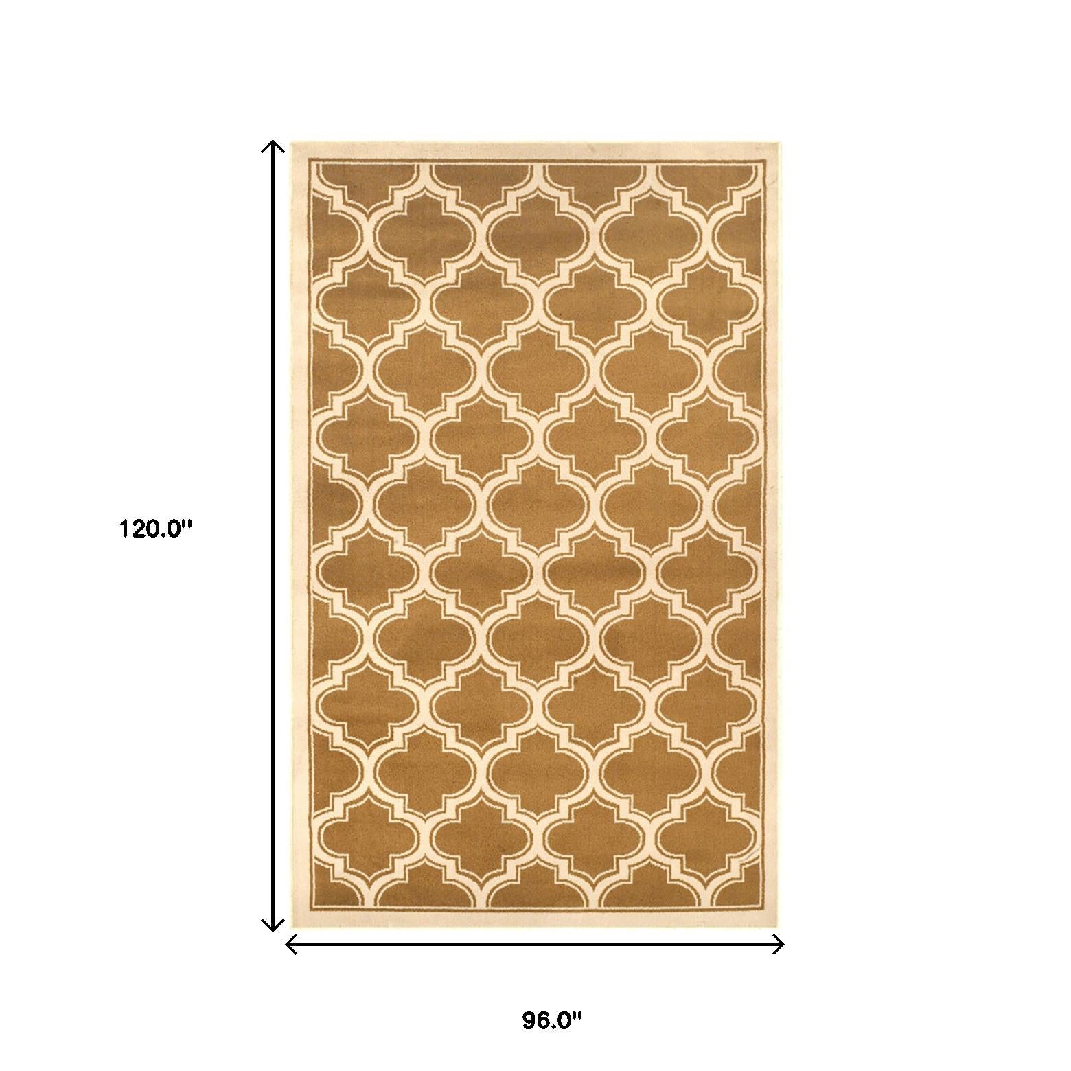 8' X 10' Apricot And Cream Geometric Stain Resistant Area Rug