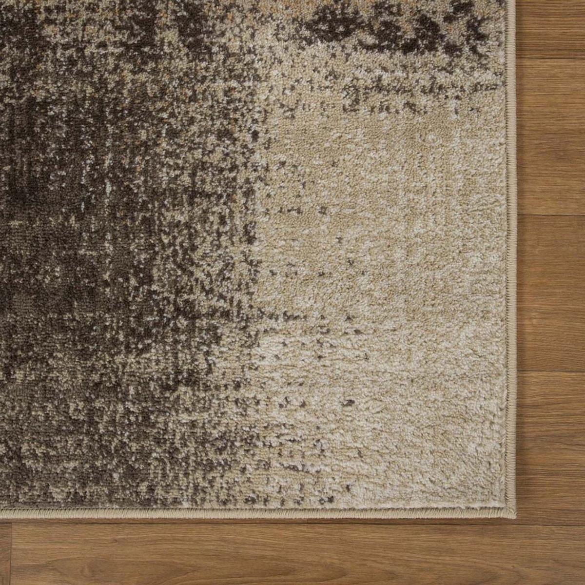 8' Beige Gray And Black Damask Distressed Stain Resistant Runner Rug