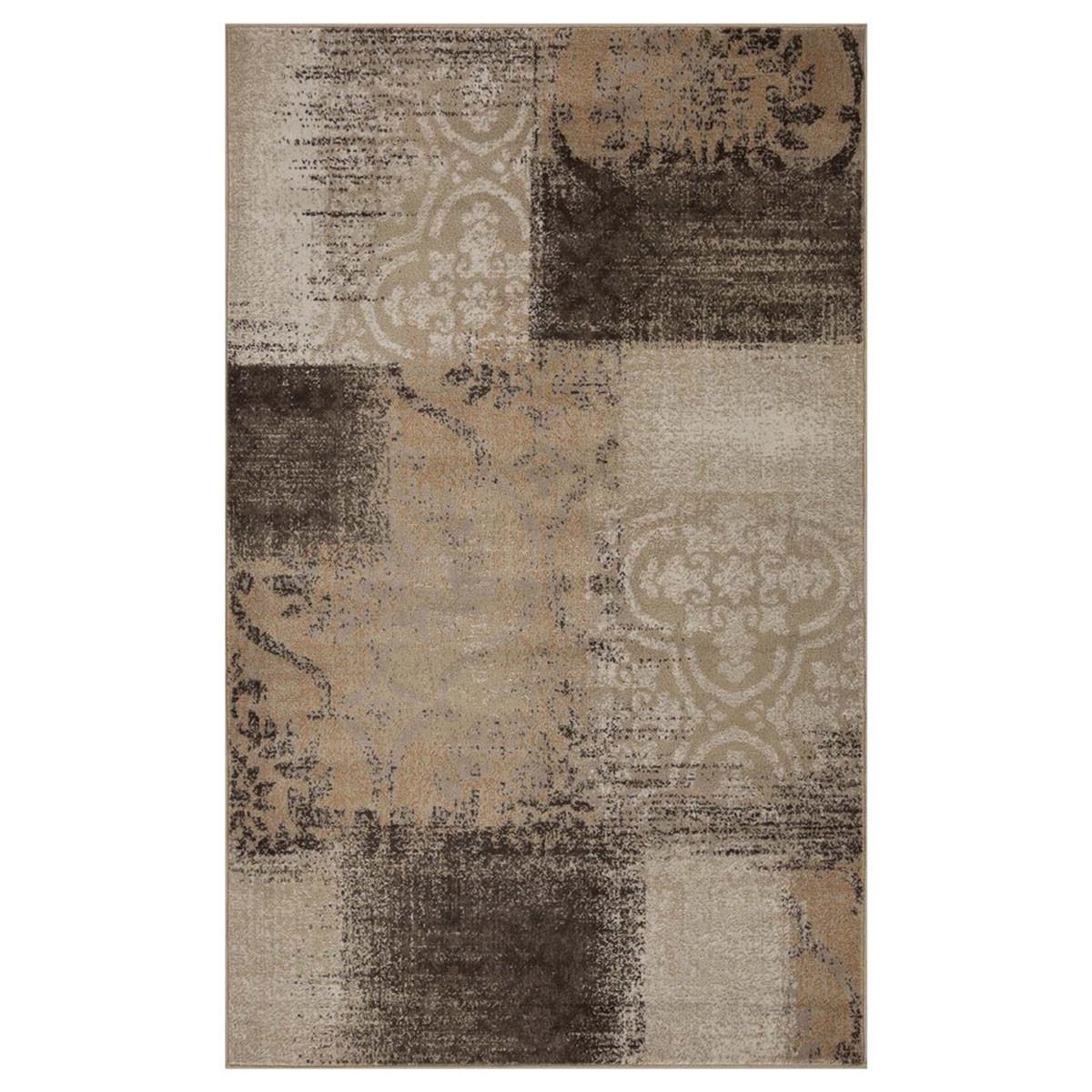 4' X 6' Beige Gray And Black Damask Distressed Stain Resistant Area Rug Default Title