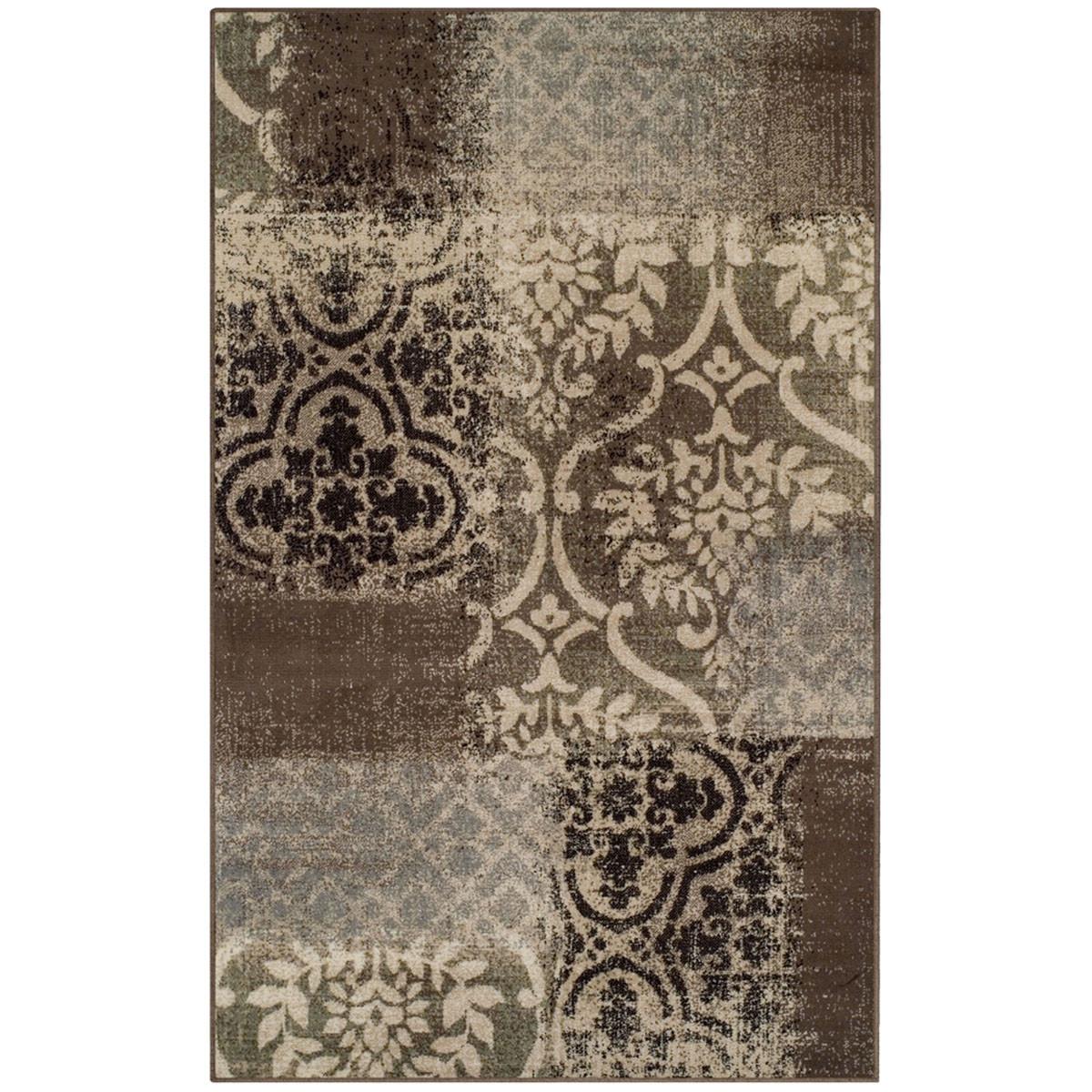4' X 6' Ivory Light Blue Damask Distressed Stain Resistant Area Rug Default Title