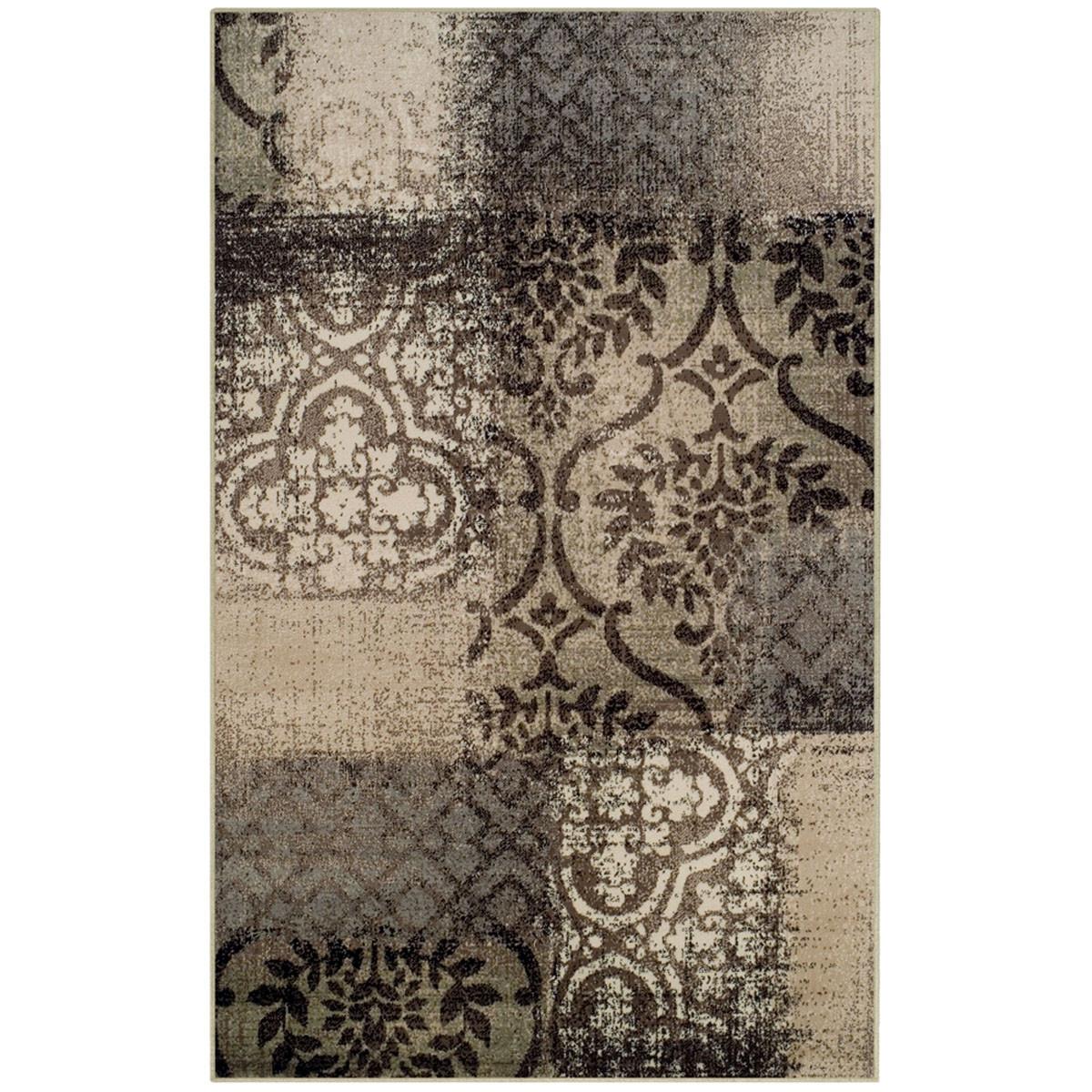 5' X 8' Tan And Brown Damask Distressed Stain Resistant Area Rug Default Title