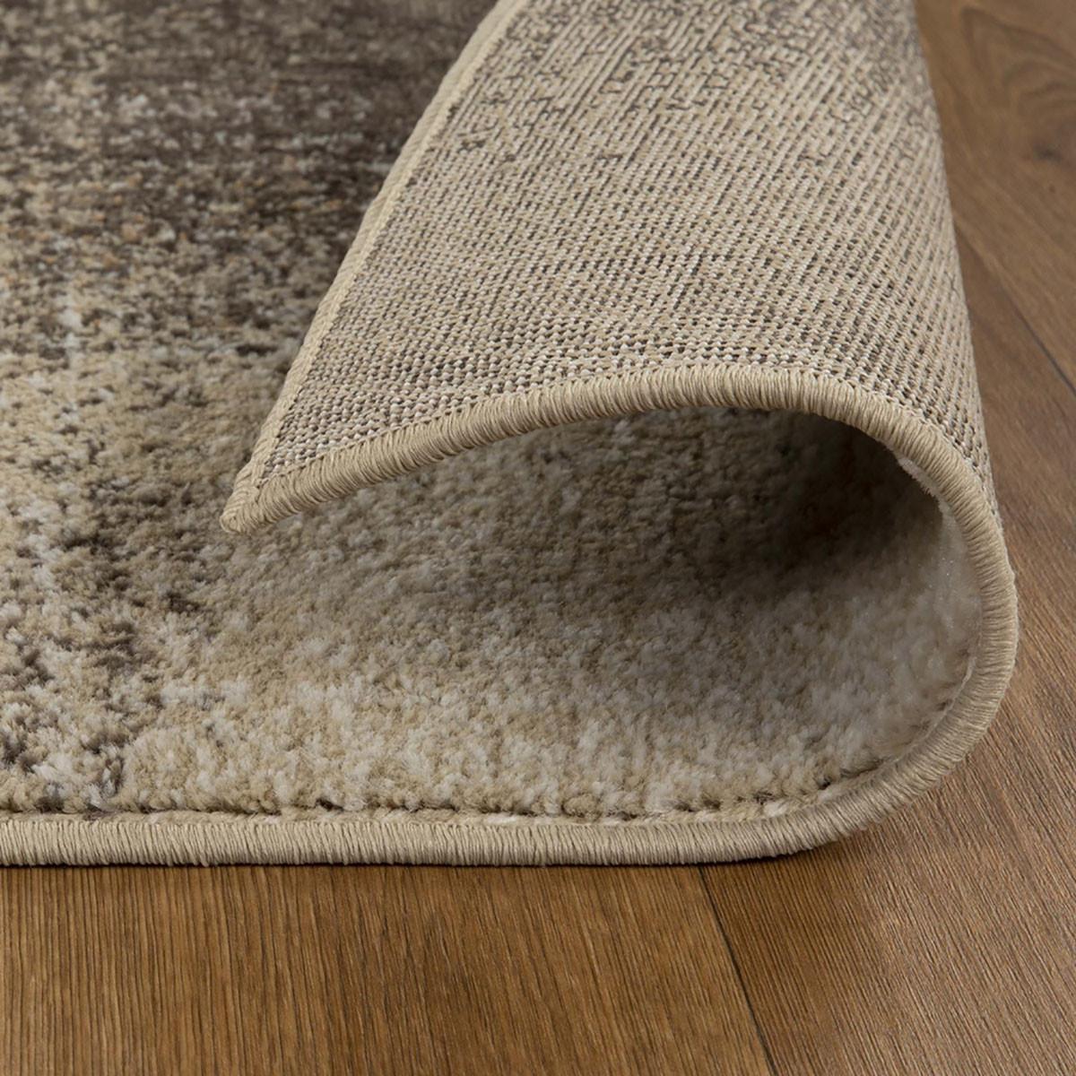 7' X 9' Beige Gray And Black Damask Distressed Stain Resistant Area Rug