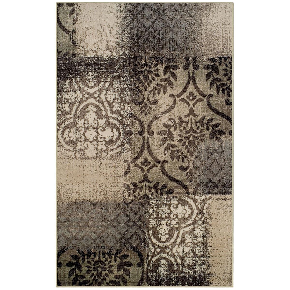 8' X 10' Tan And Brown Damask Distressed Stain Resistant Area Rug Default Title