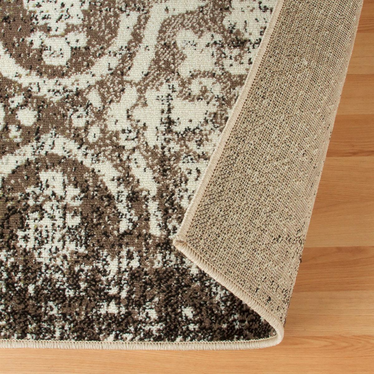 8' X 10' Tan And Brown Damask Distressed Stain Resistant Area Rug
