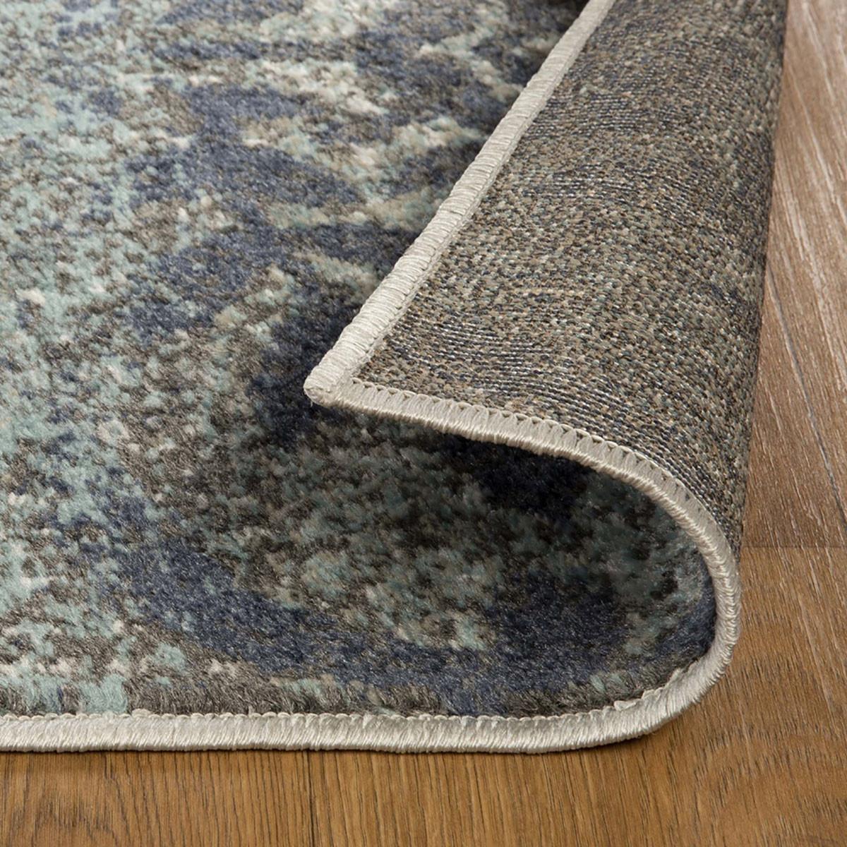 8' X 10' Teal And Gray Damask Distressed Stain Resistant Area Rug