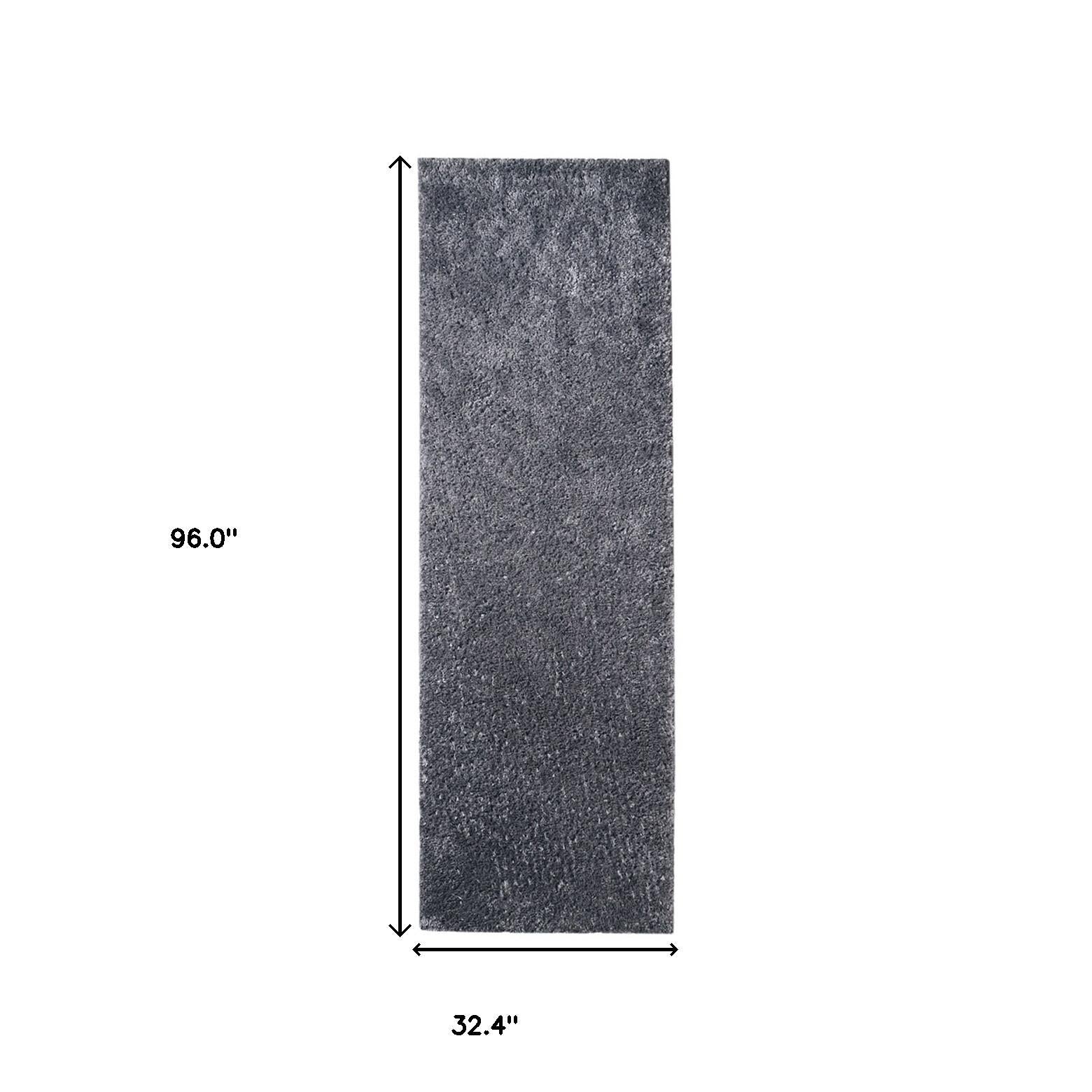 8' Grey Shag Stain Resistant Runner Rug