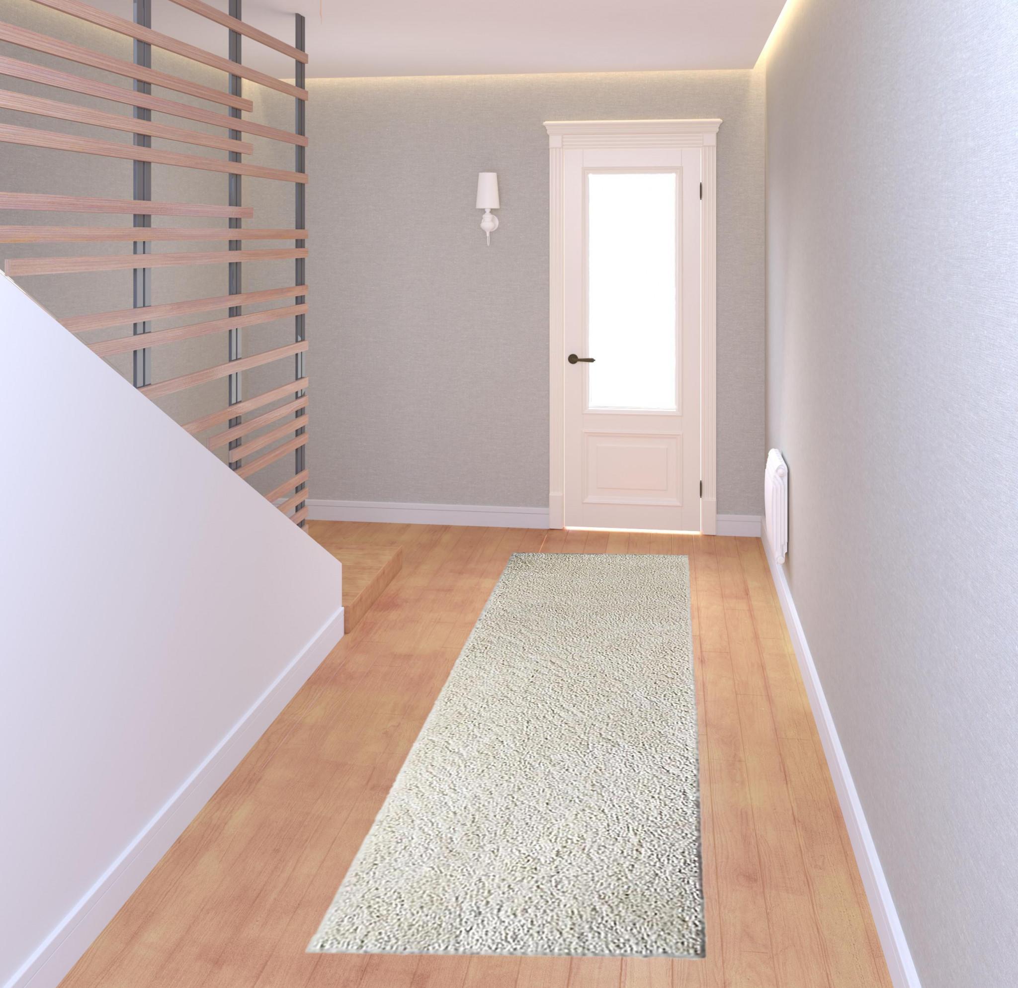 8' Ivory Shag Stain Resistant Runner Rug