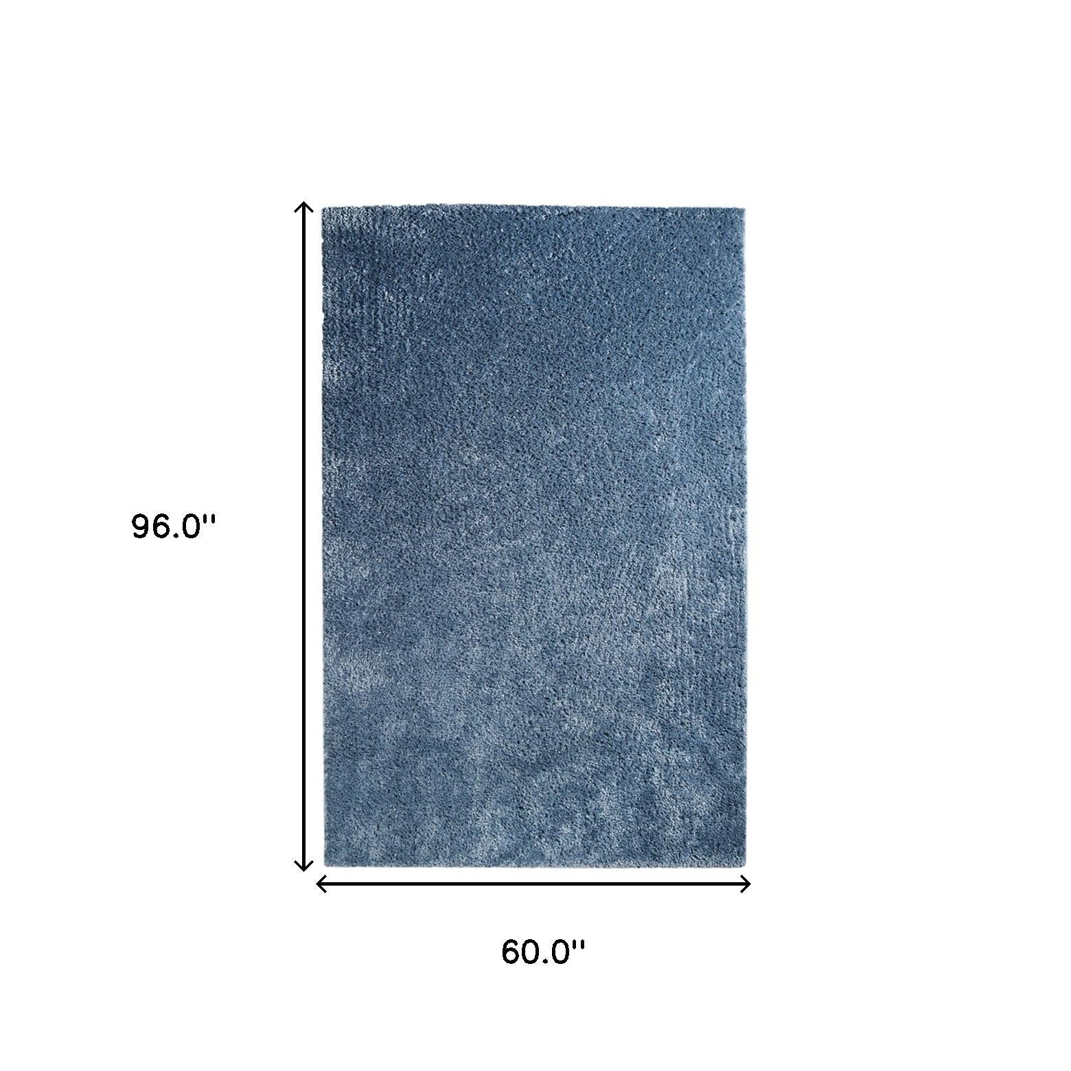 5' X 8' Blue Shag Stain Resistant Area Rug