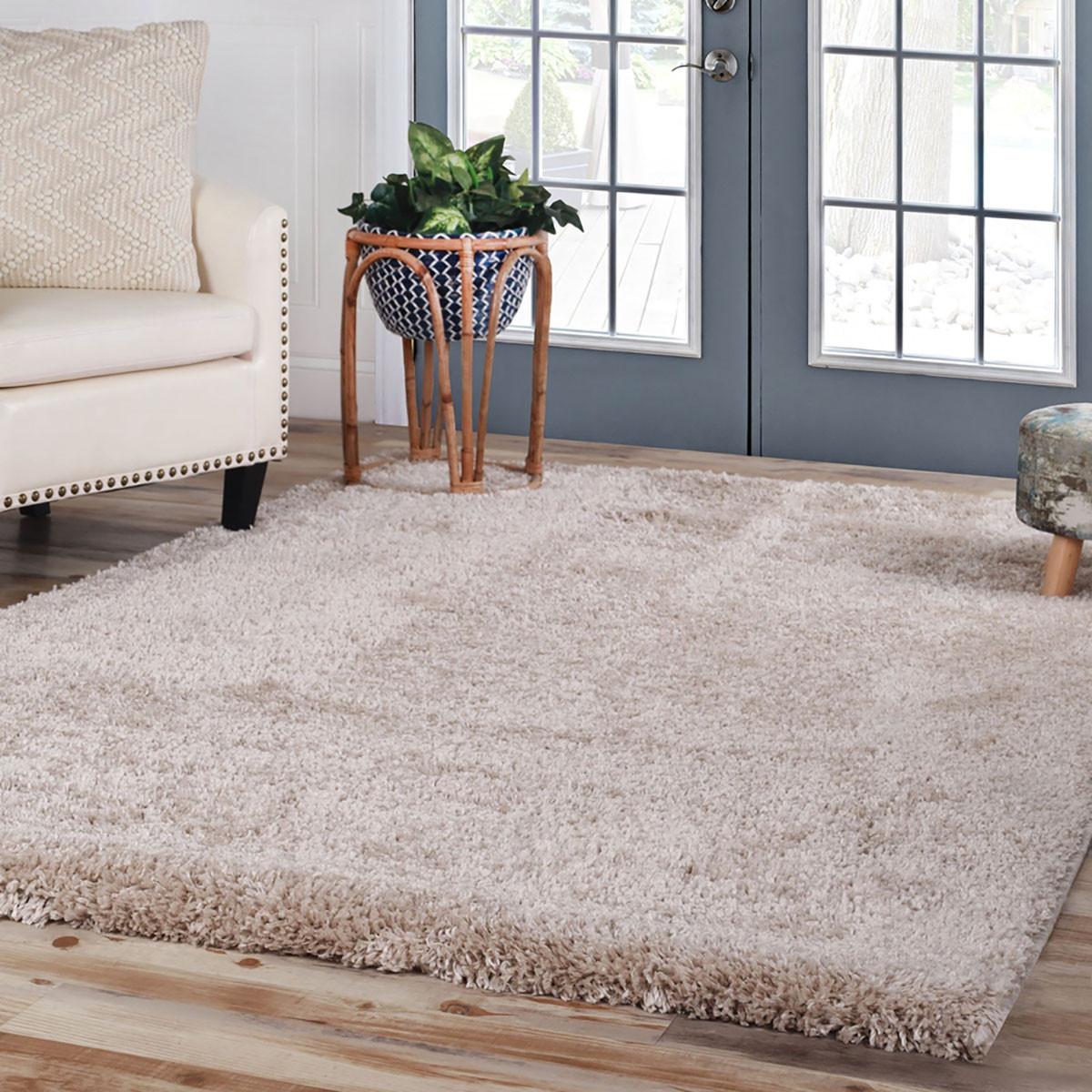8' X 10' Beige Shag Stain Resistant Area Rug